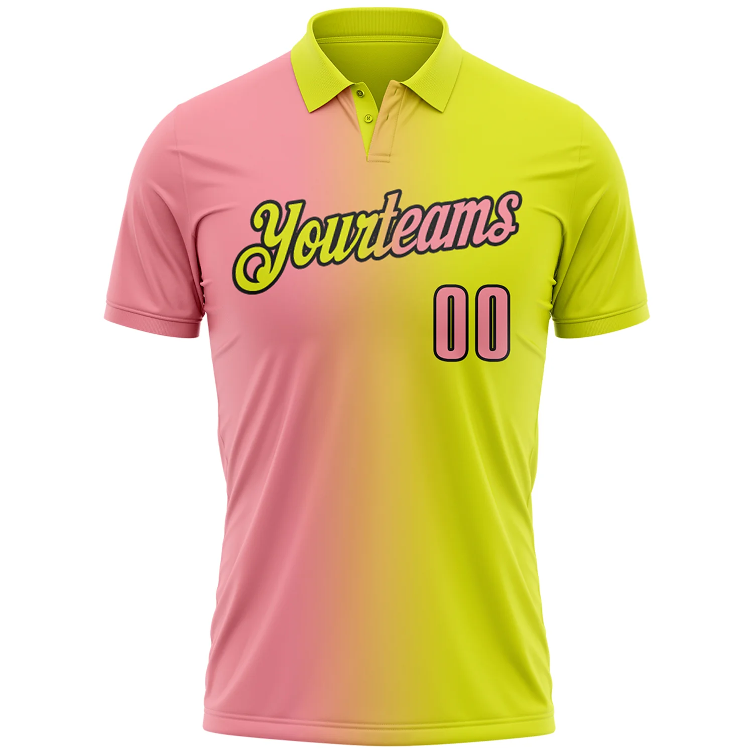 Custom Neon Yellow Medium Pink-Black 3D Gradient Fashion Performance Polo Shirt - Image 2