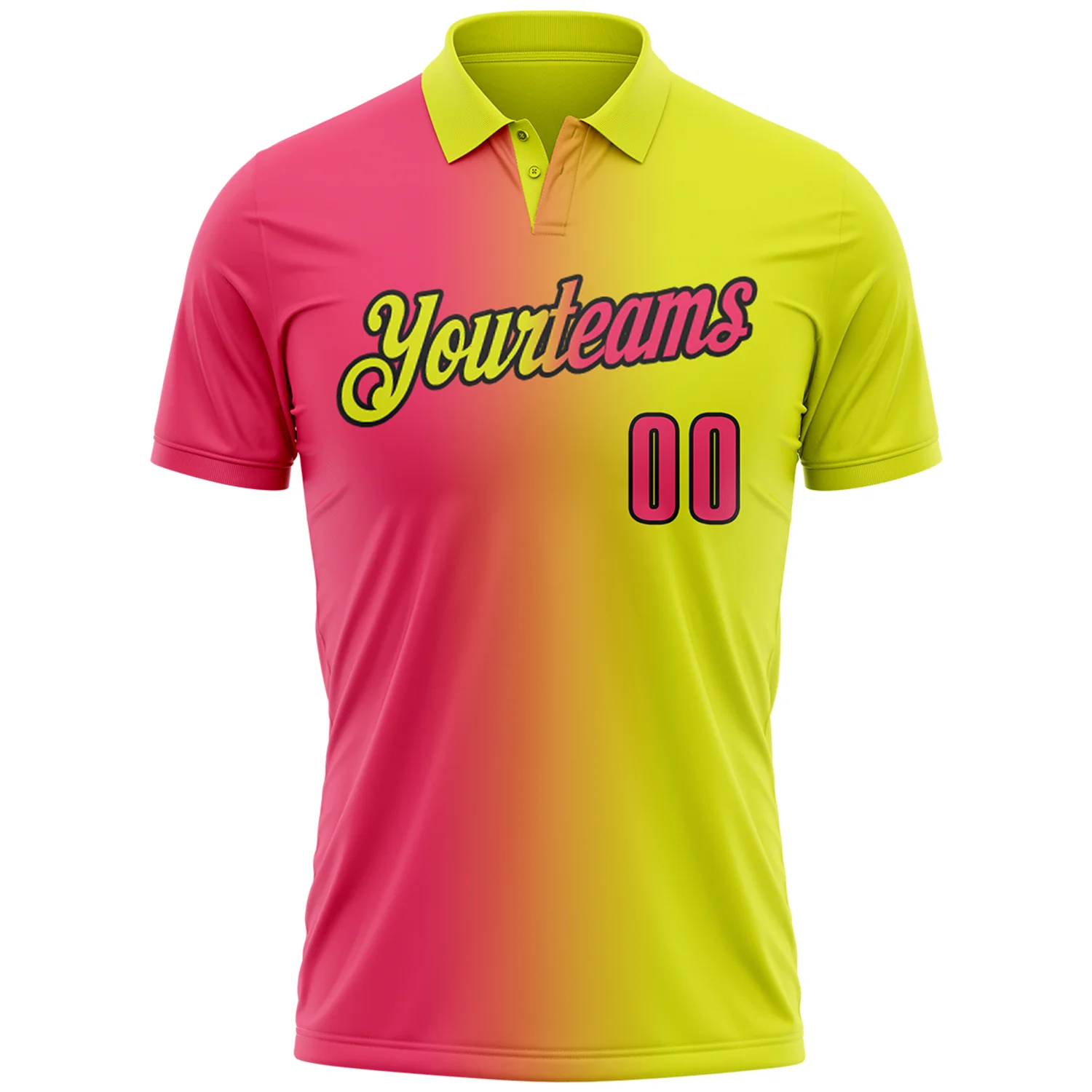 Custom Neon Yellow Neon Pink-Black 3D Gradient Fashion Performance Polo Shirt - Image 2