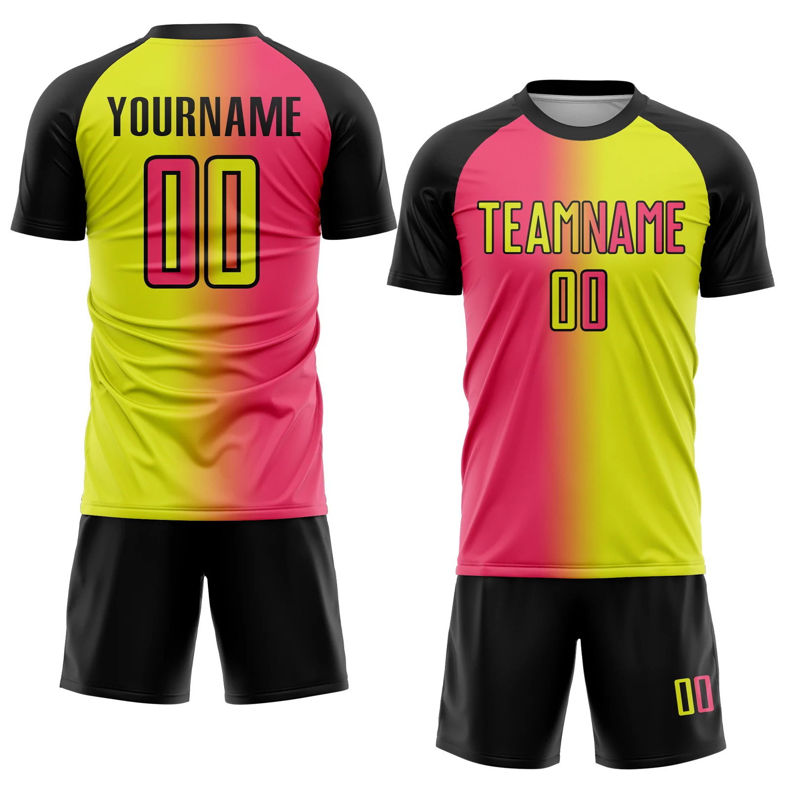 Custom Neon Yellow Neon Pink-Black Sublimation Gradient Fashion Soccer Uniform Jersey - Image 2