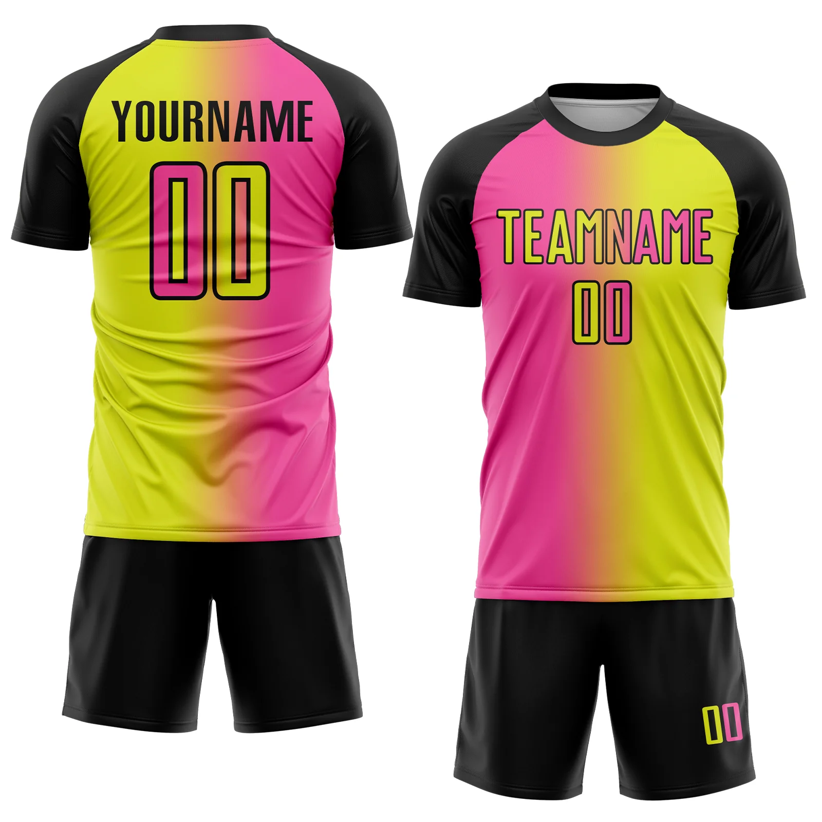 Custom Neon Yellow Pink-Black Sublimation Gradient Fashion Soccer Uniform Jersey - Image 2