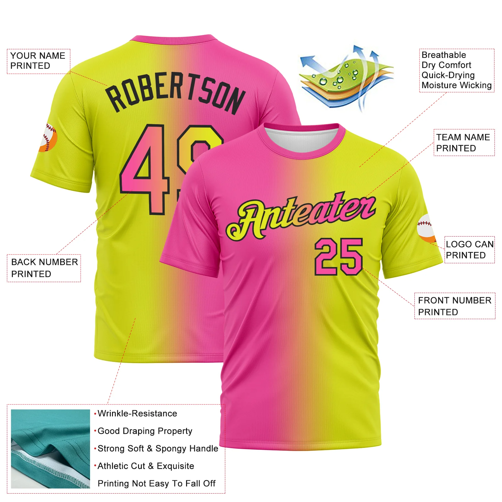 Custom Neon Yellow Pink-Black Gradient Fashion Performance T-Shirt - Image 2
