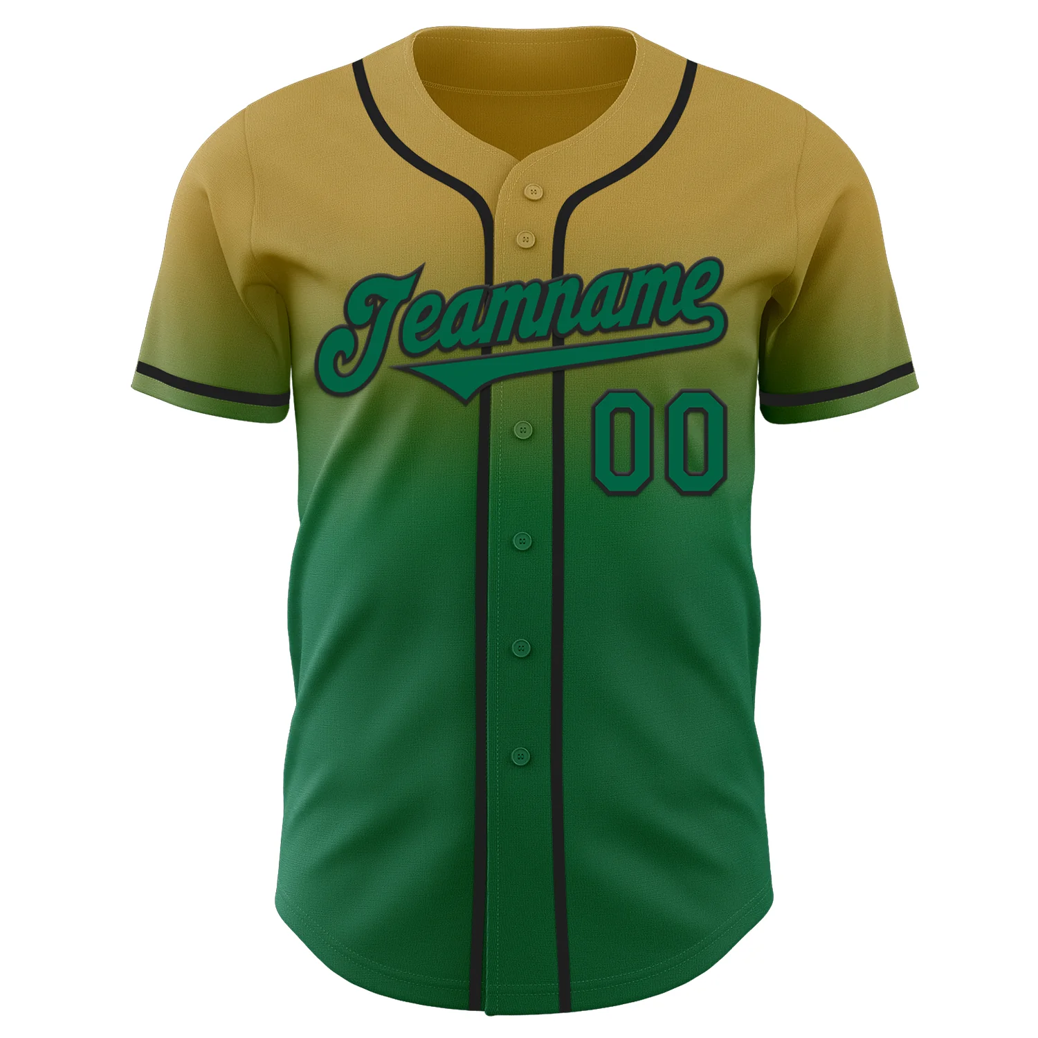 Custom Old Gold Kelly Green-Black Authentic Fade Fashion Baseball Jersey - Image 2