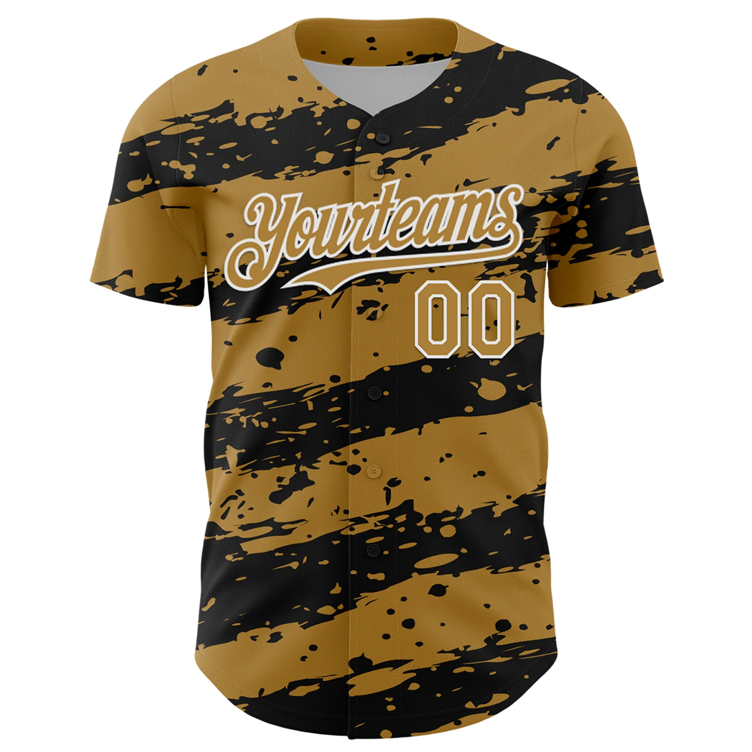 Custom Old Gold Black-White Paint Splash Stripe Authentic Baseball Jersey - Image 2