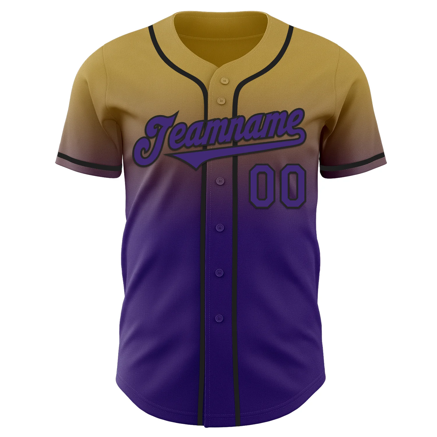 Custom Old Gold Purple-Black Authentic Fade Fashion Baseball Jersey - Image 2