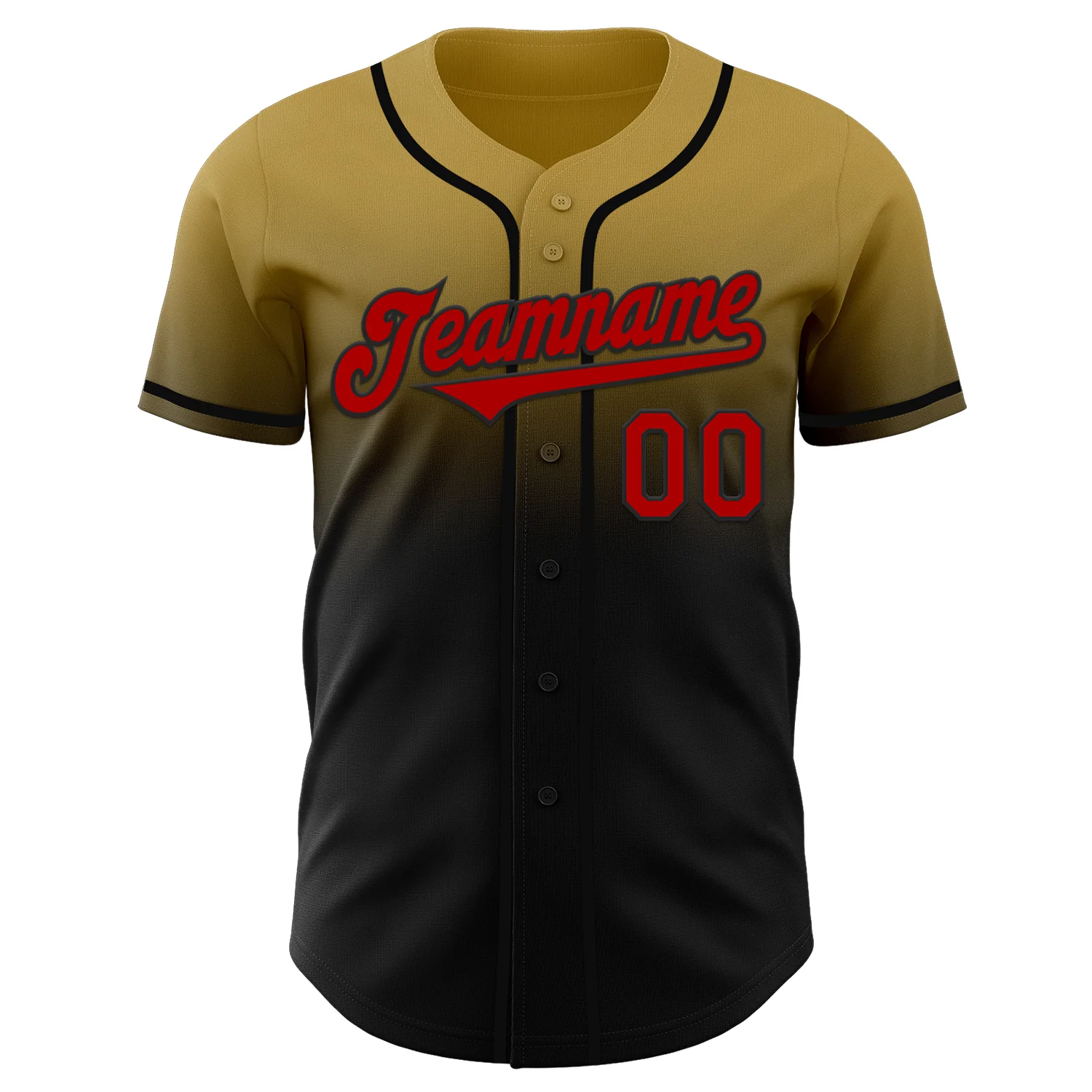 Custom Old Gold Red-Black Authentic Fade Fashion Baseball Jersey - Image 2
