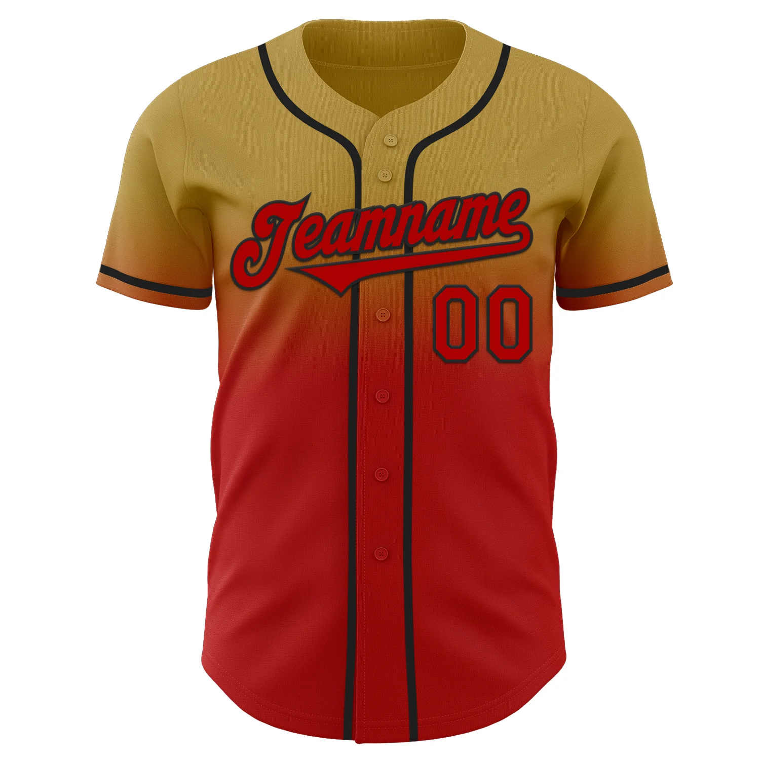 Custom Old Gold Red-Black Authentic Fade Fashion Baseball Jersey - Image 2