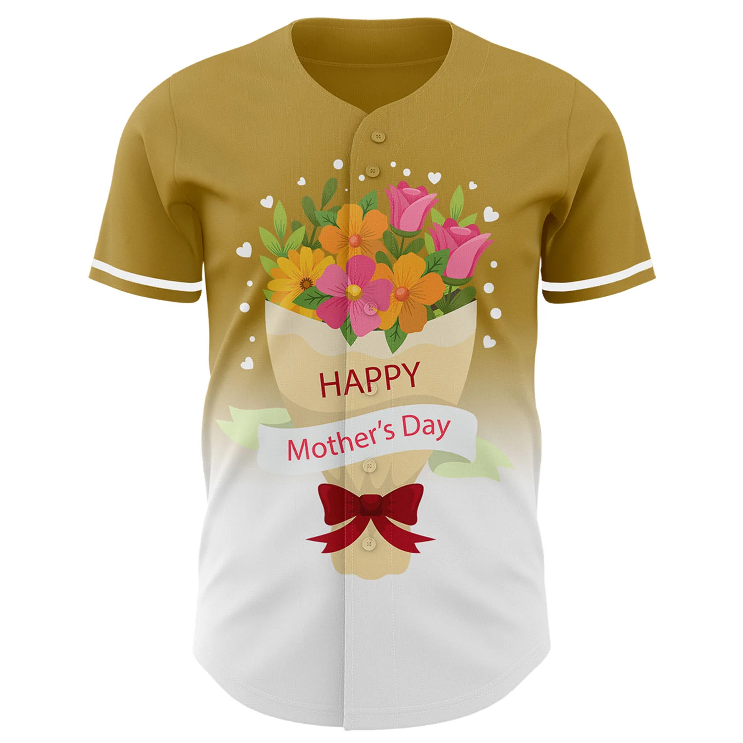 Custom Old Gold White-Black 3D Pattern Design Gradient Mother's Day Flower Authentic Baseball Jersey - Image 2