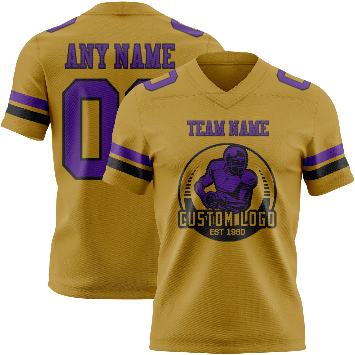 Custom Old Gold Purple-Black Authentic Football Jersey - Image 2