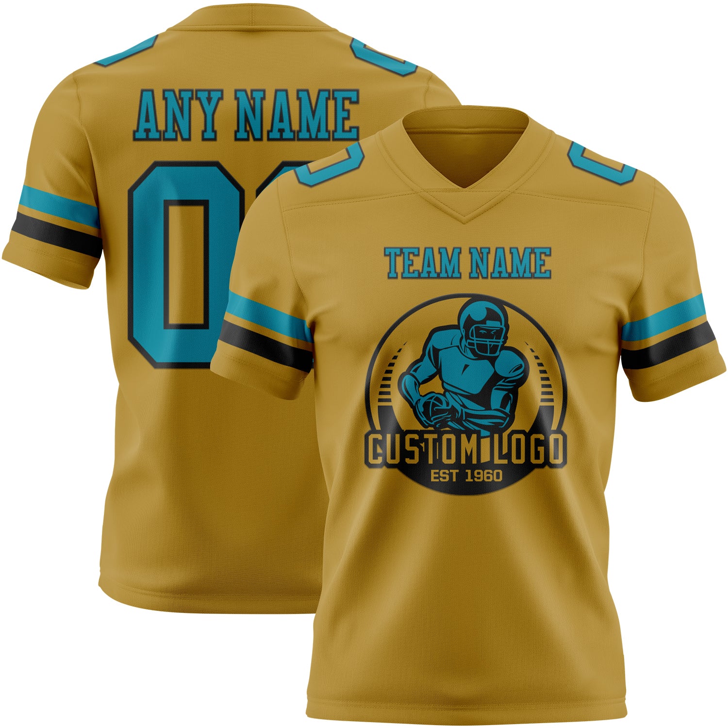 Custom Old Gold Teal-Black Authentic Football Jersey - Image 2