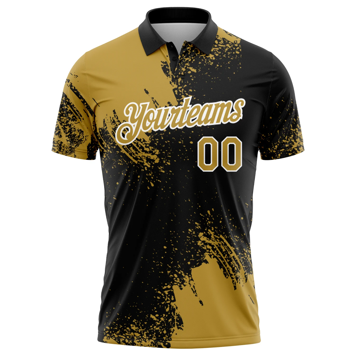 Custom Old Gold Black-White 3D Pattern Design Abstract Brush Stroke Performance Polo Shirt - Image 2