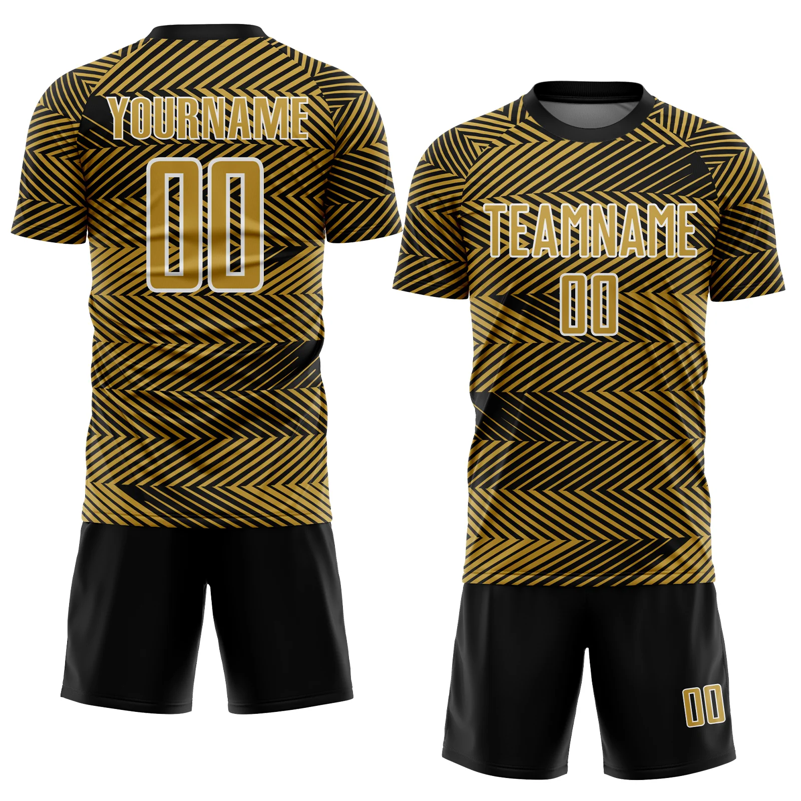 Custom Old Gold Black-White Line Sublimation Soccer Uniform Jersey - Image 2