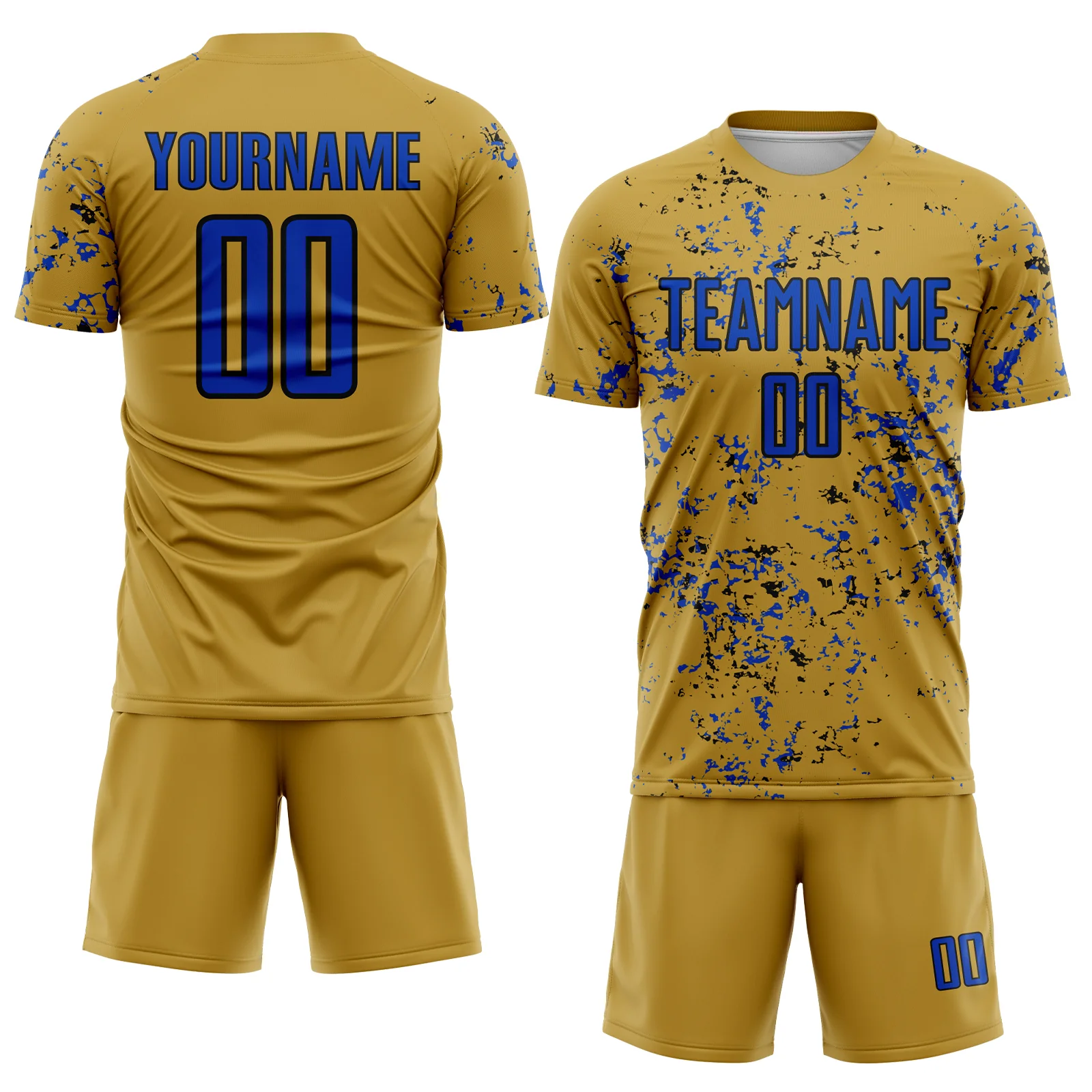 Custom Old Gold Thunder Blue-Black Abstract Fragment Art Sublimation Soccer Uniform Jersey - Image 2