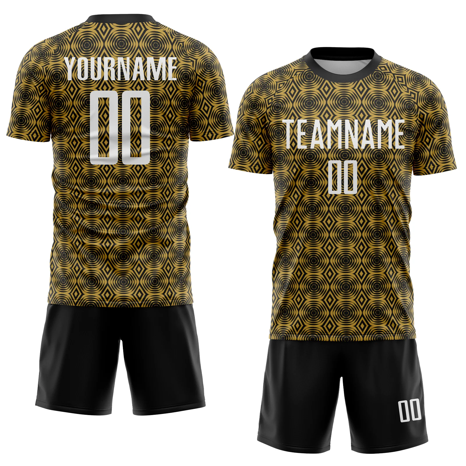 Custom Old Gold White-Black Geometric Shapes Sublimation Soccer Uniform Jersey - Image 2