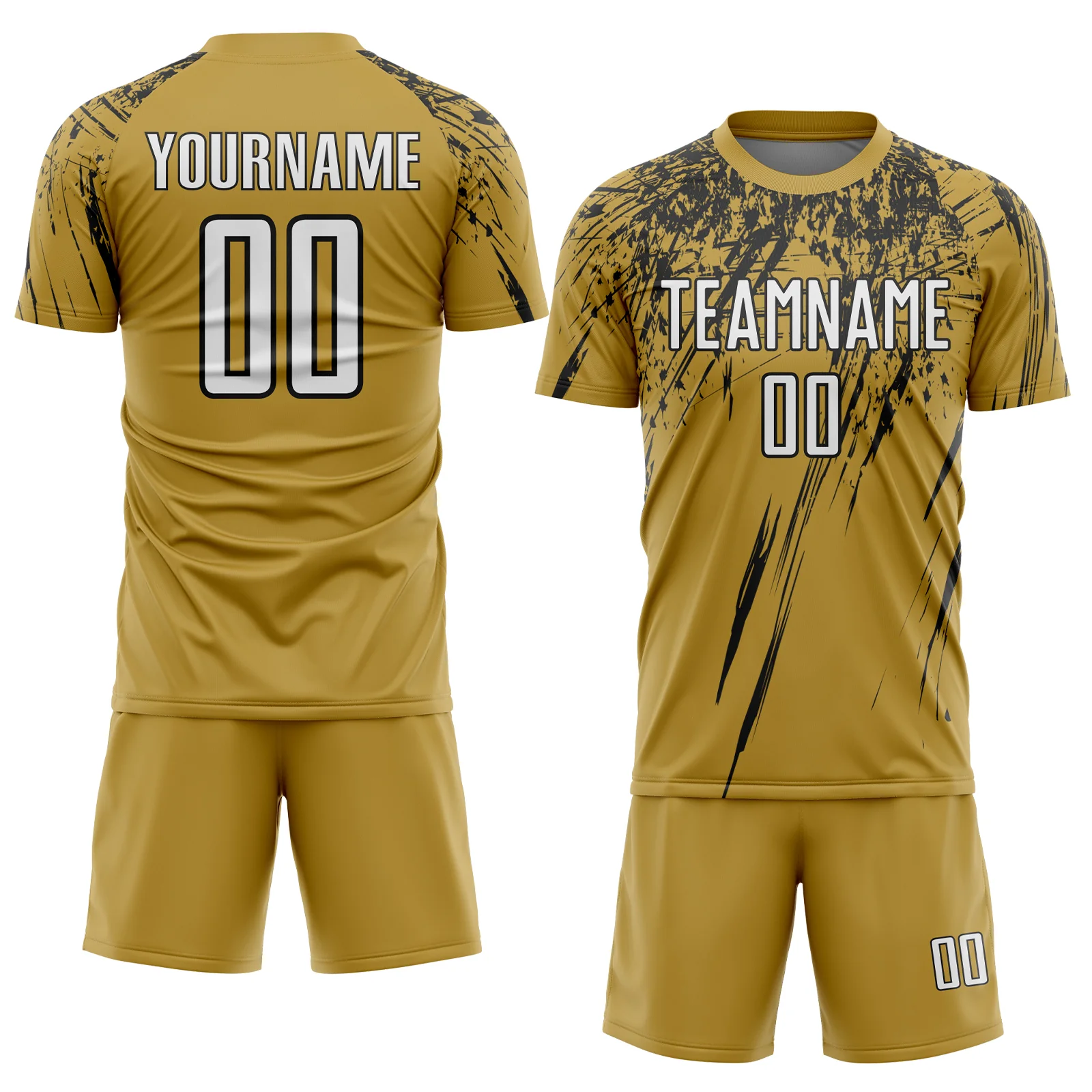 Custom Old Gold White-Black Splash Sports Sublimation Soccer Uniform Jersey - Image 2