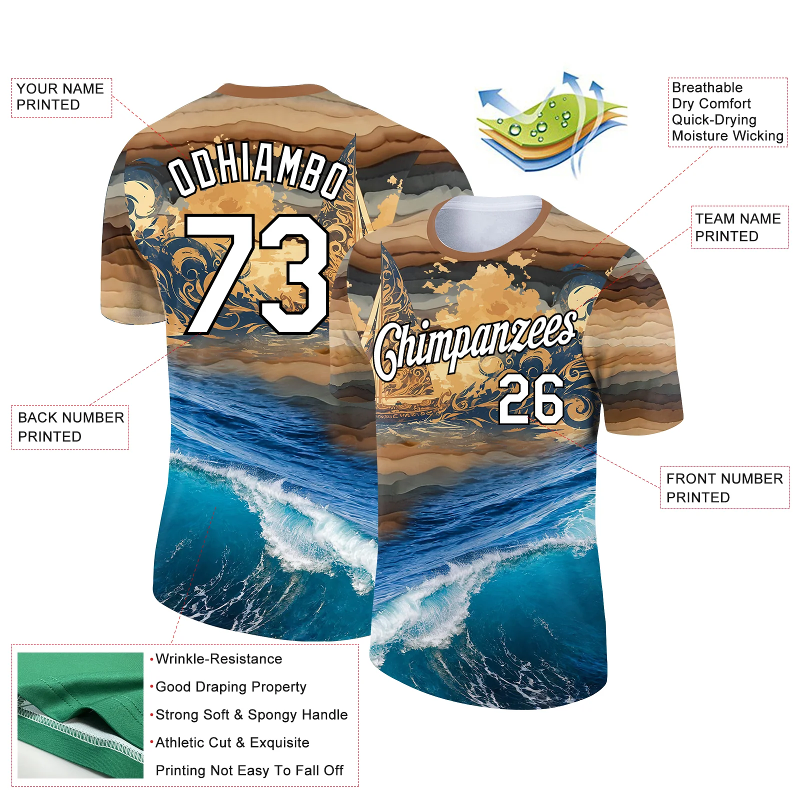Custom Old Gold White-Black 3D Pattern Design Sailing Ship Columbus Day Performance T-Shirt - Image 2