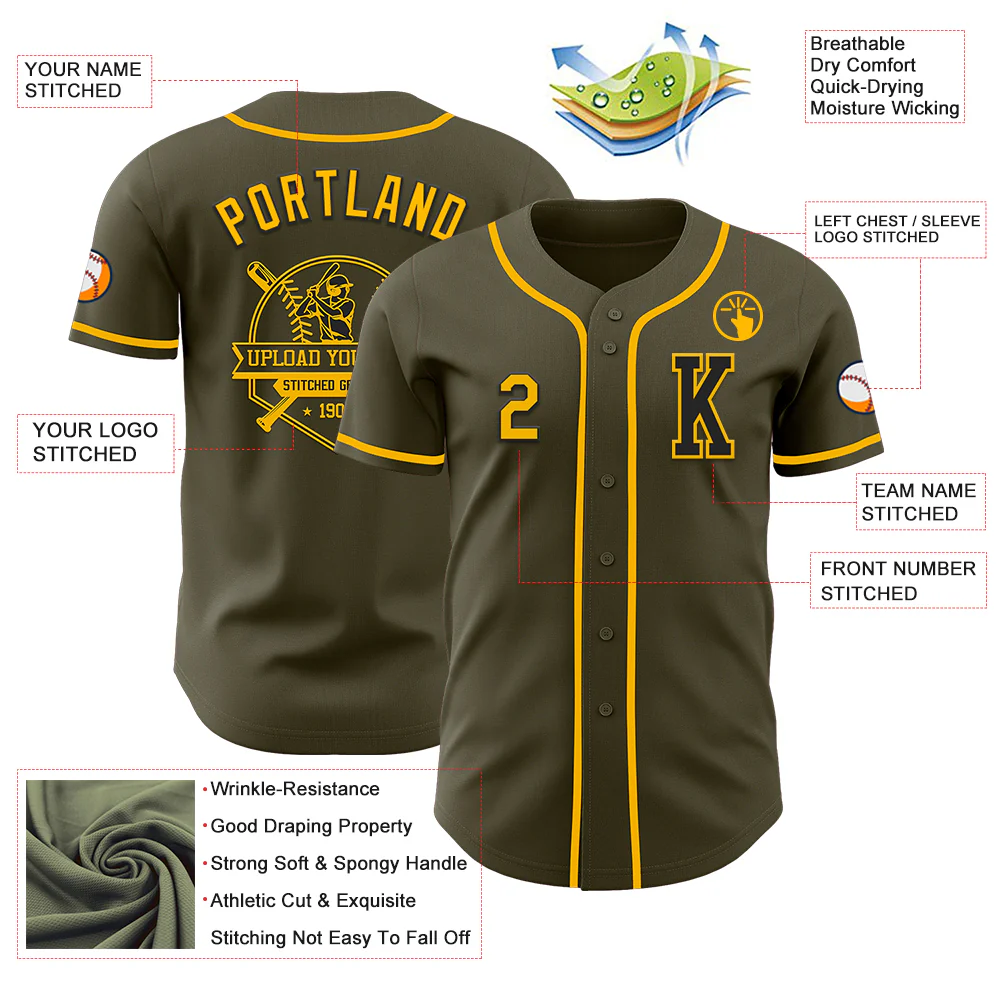Custom Olive Gold-Black Authentic Salute To Service Baseball Jersey - Image 6