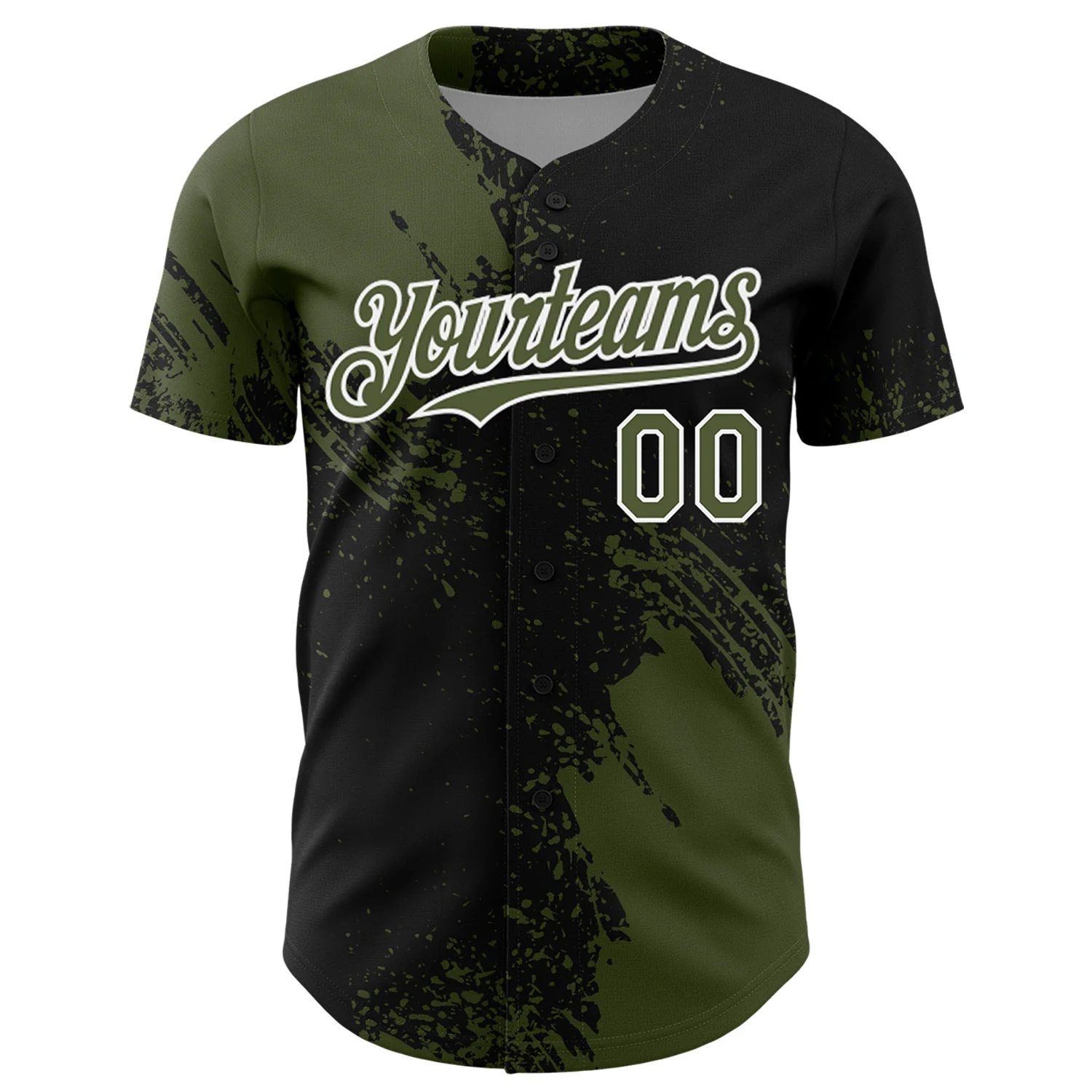 Custom Olive Black-White 3D Pattern Design Abstract Brush Stroke Authentic Baseball Jersey - Image 2