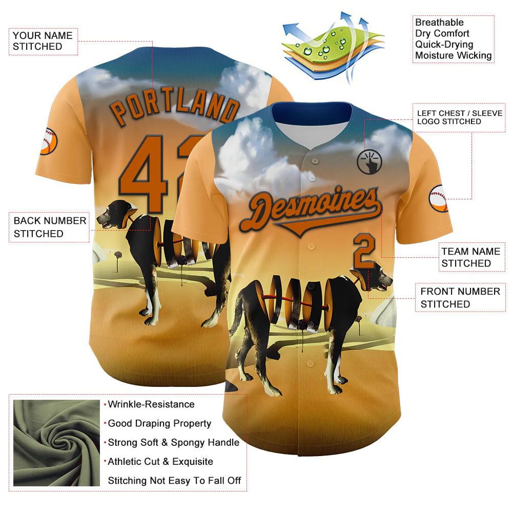 Custom Orange Texas Orange-Black 3D Marcel Caram Drina Authentic Baseball Jersey - Image 3