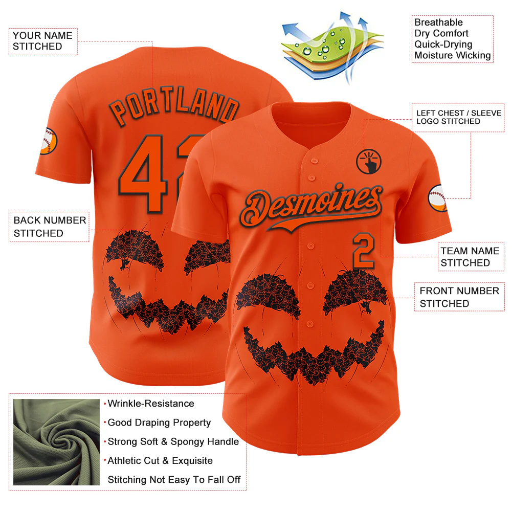 Custom Orange Orange-Black 3D Tobe Fonseca Halloween Pumpkin Cat Authentic Baseball Jersey - Image 3