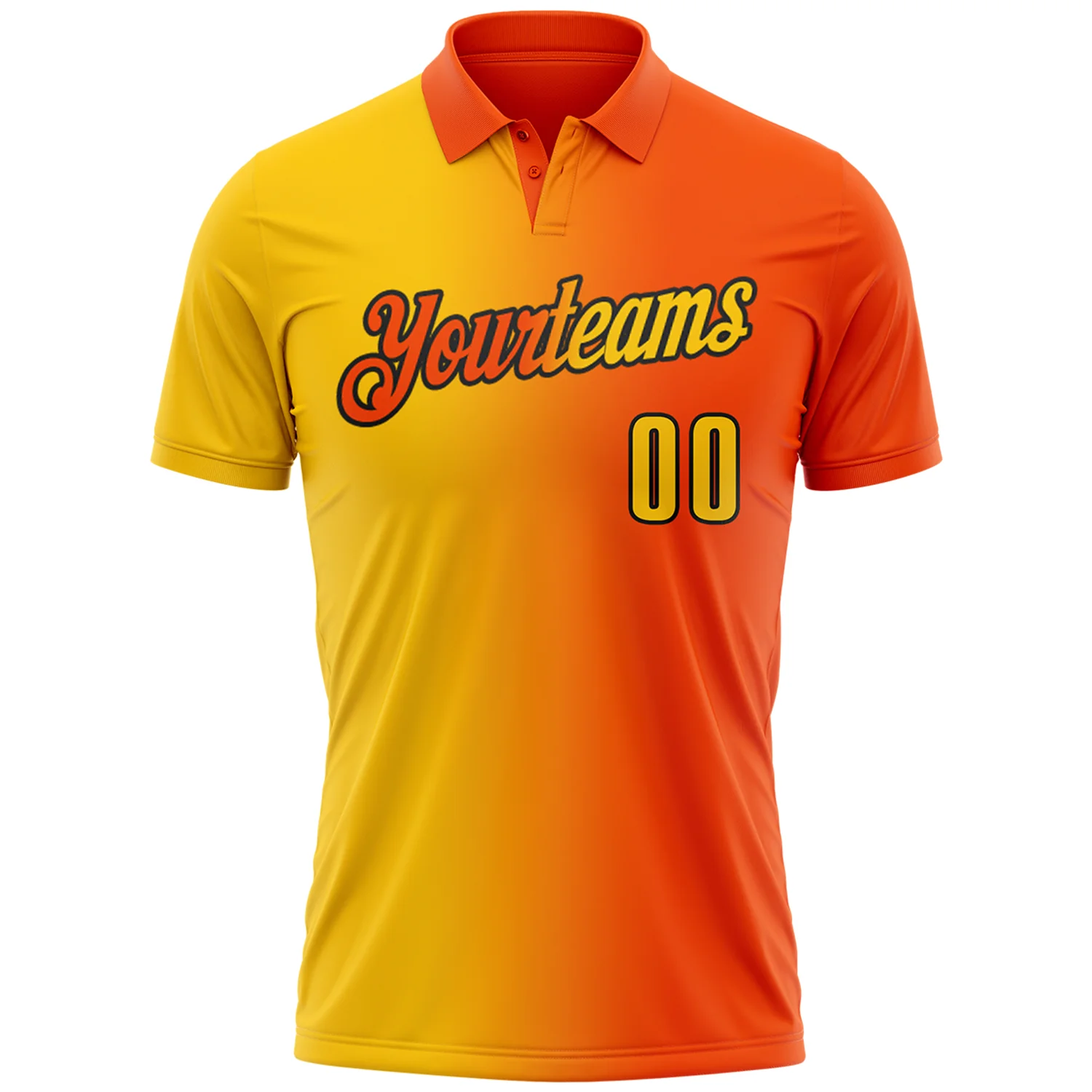 Custom Orange Yellow-Black 3D Gradient Fashion Performance Polo Shirt - Image 2