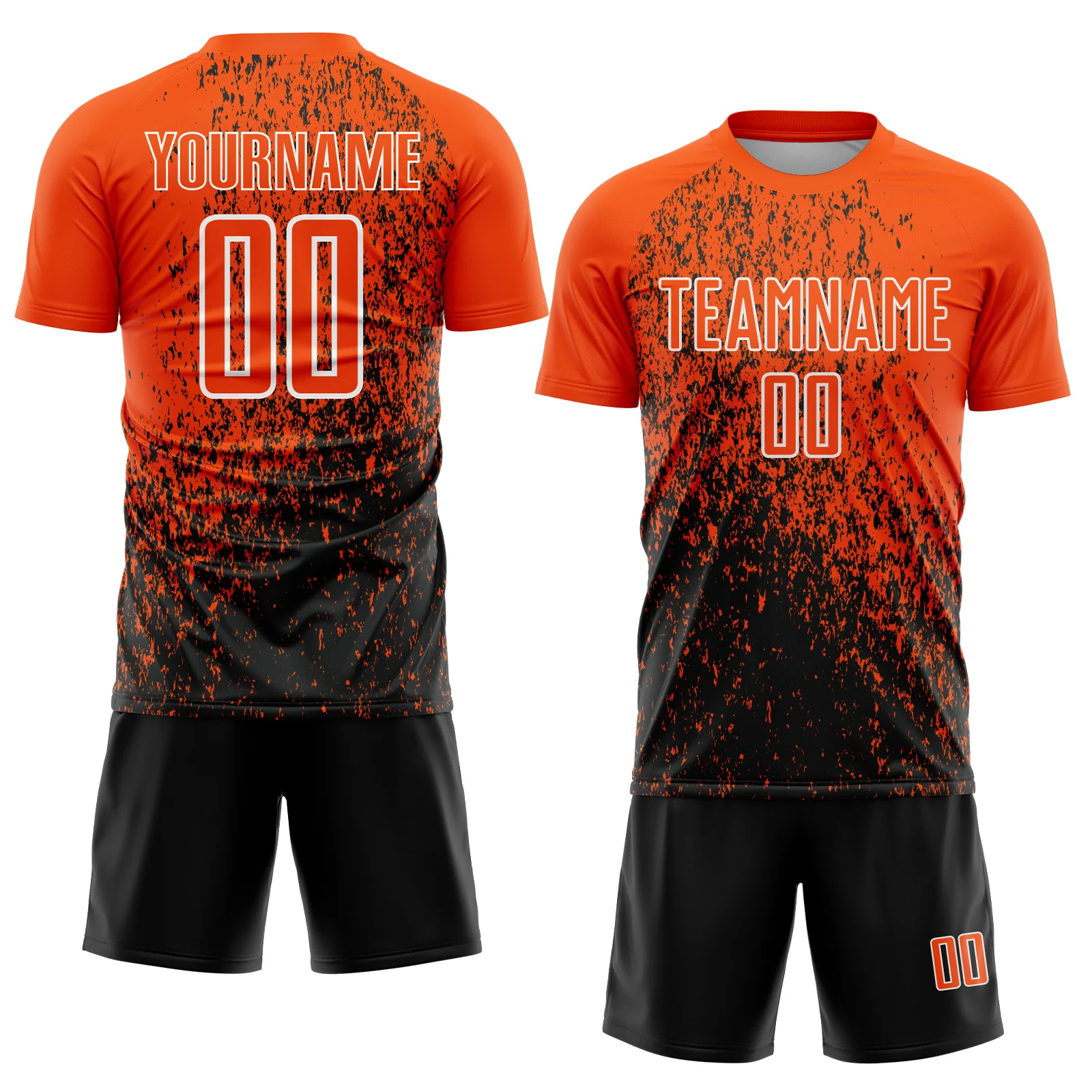 Custom Orange Black-White Abstract Fragment Art Sublimation Soccer Uniform Jersey - Image 2