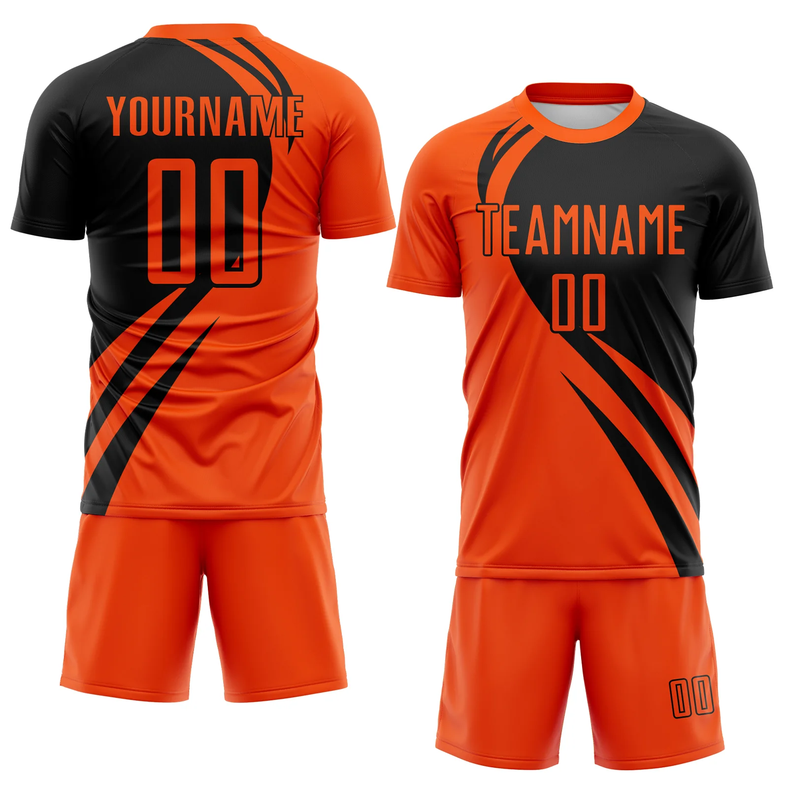Custom Orange Black Diagonal Streamline Color Block Swirl Curve Lines Sublimation Soccer Uniform Jersey - Image 2
