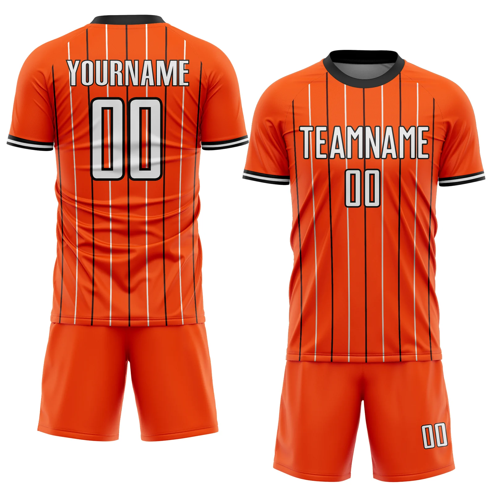 Custom Orange White-Black France Vertical Pinstripe Sublimation Soccer Uniform Jersey - Image 2