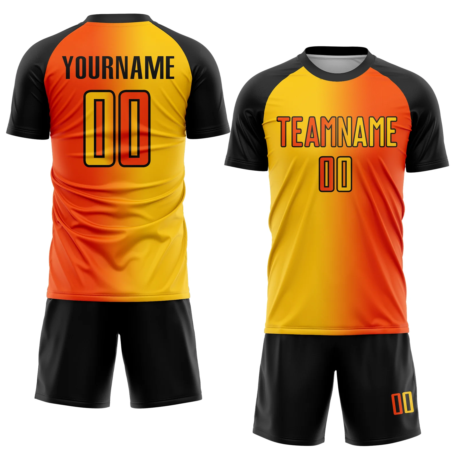 Custom Orange Yellow-Black Sublimation Gradient Fashion Soccer Uniform Jersey - Image 2