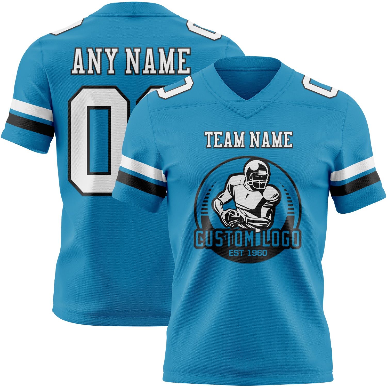 Custom Panther Blue White-Black Authentic Football Jersey - Image 2