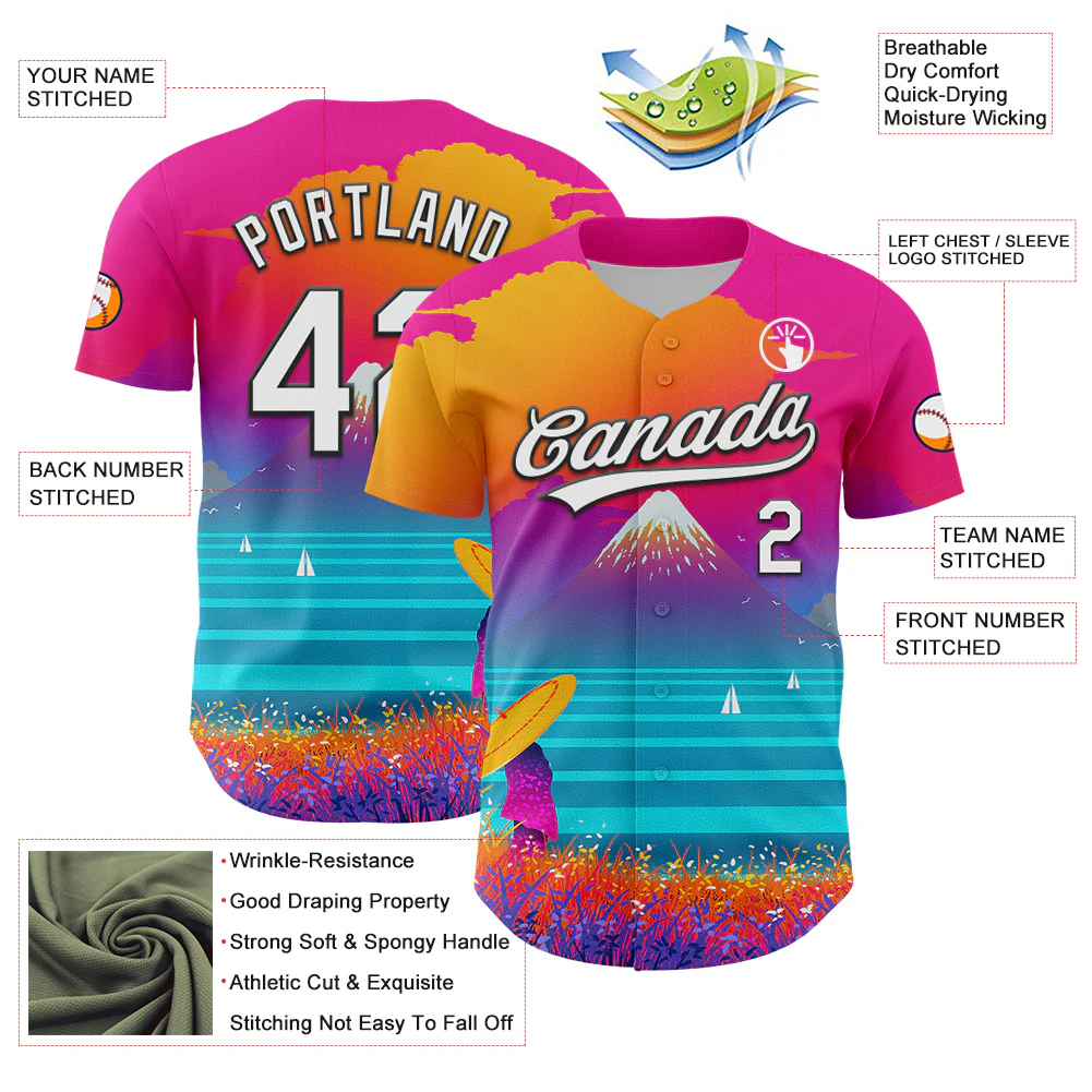 Custom Pink White-Black 3D Syntetyc Cyber Fuji Authentic Baseball Jersey - Image 3