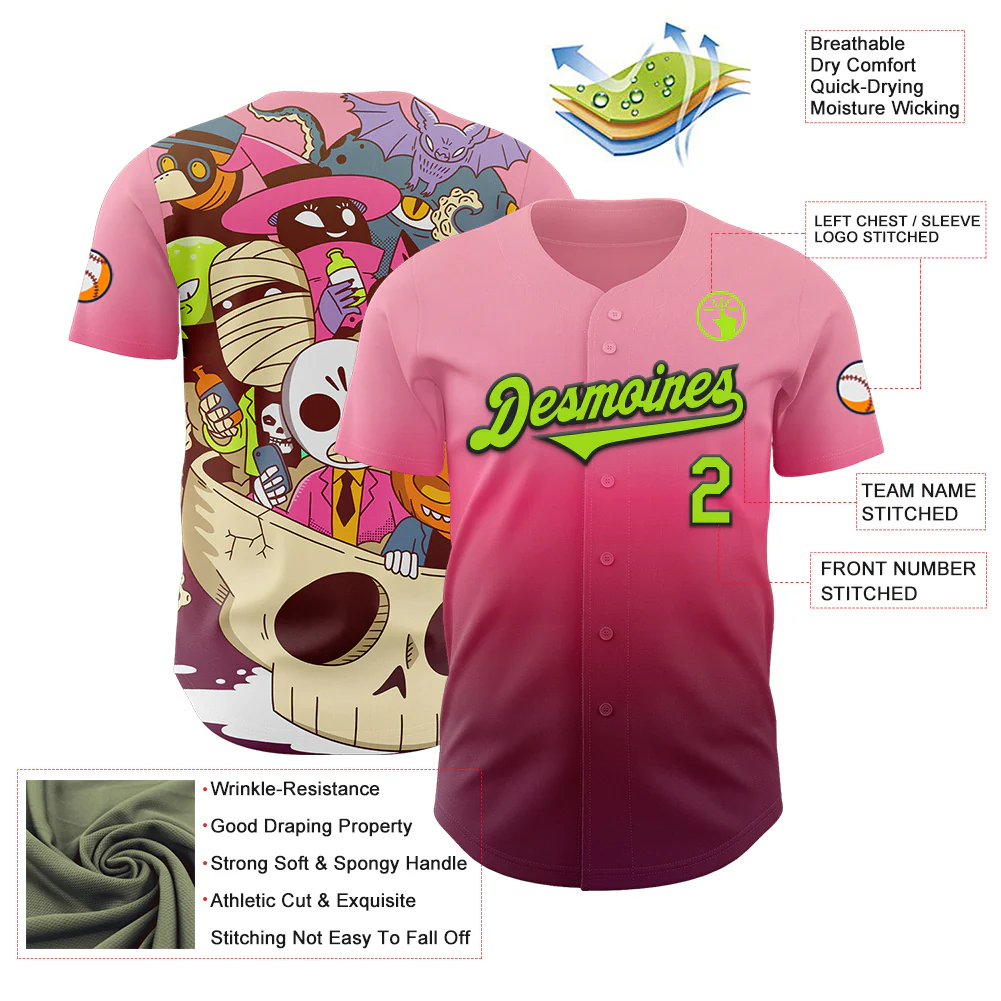 Custom Pink Neon Green-Black 3D Geo Law Lil Horrors Authentic Baseball Jersey - Image 3