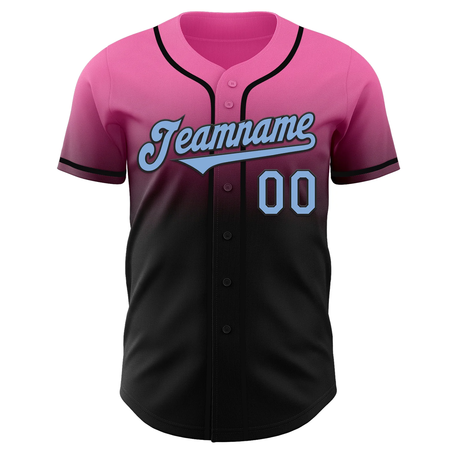 Custom Pink Light Blue-Black Authentic Fade Fashion Baseball Jersey - Image 2