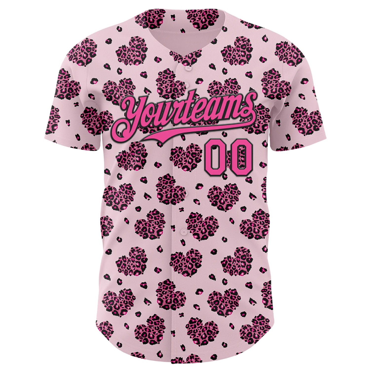 Custom Pink Black Valentine's Day Love Heart Authentic Baseball Jersey - Image 2