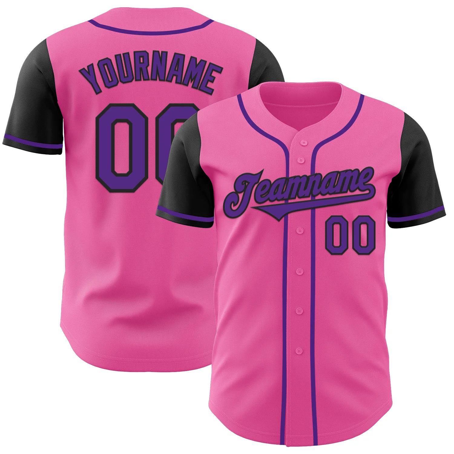 Custom Pink Purple-Black Authentic Two Tone Baseball Jersey