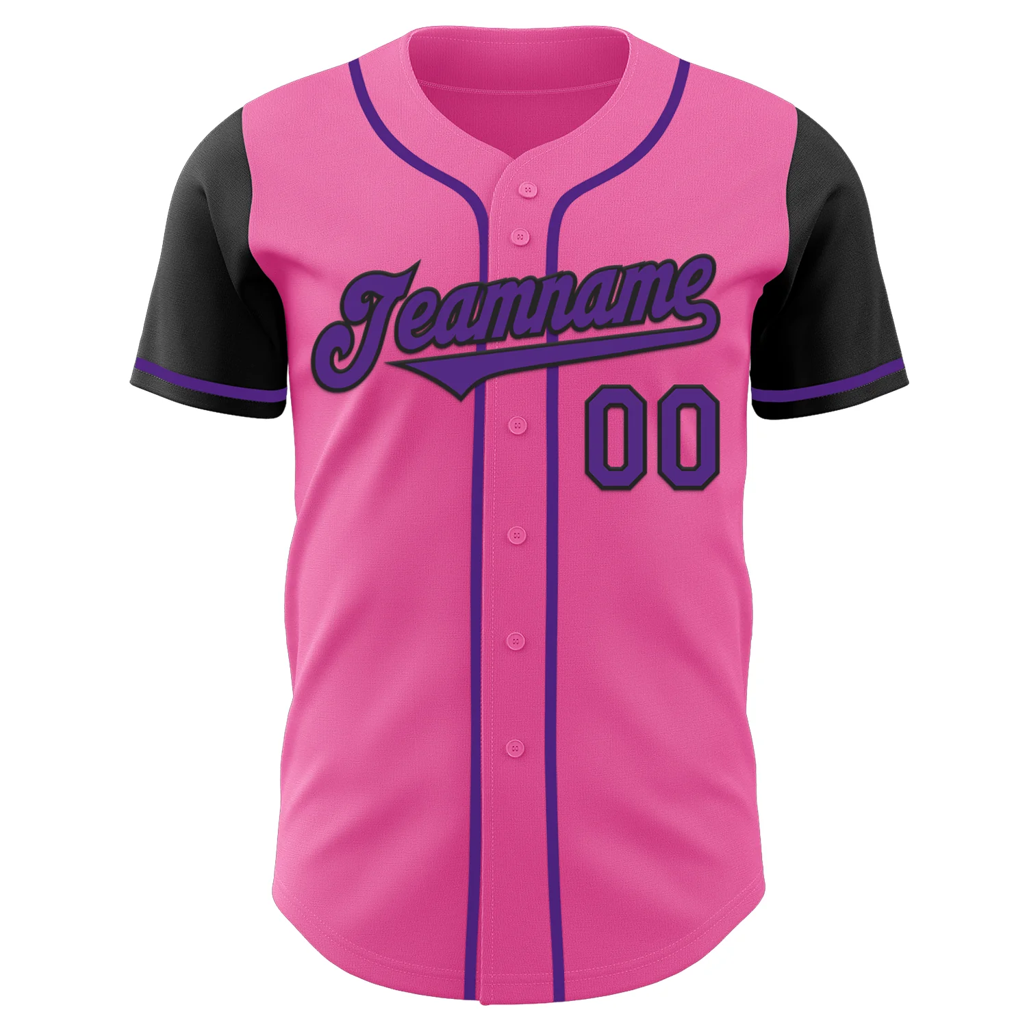 Custom Pink Purple-Black Authentic Two Tone Baseball Jersey - Image 2