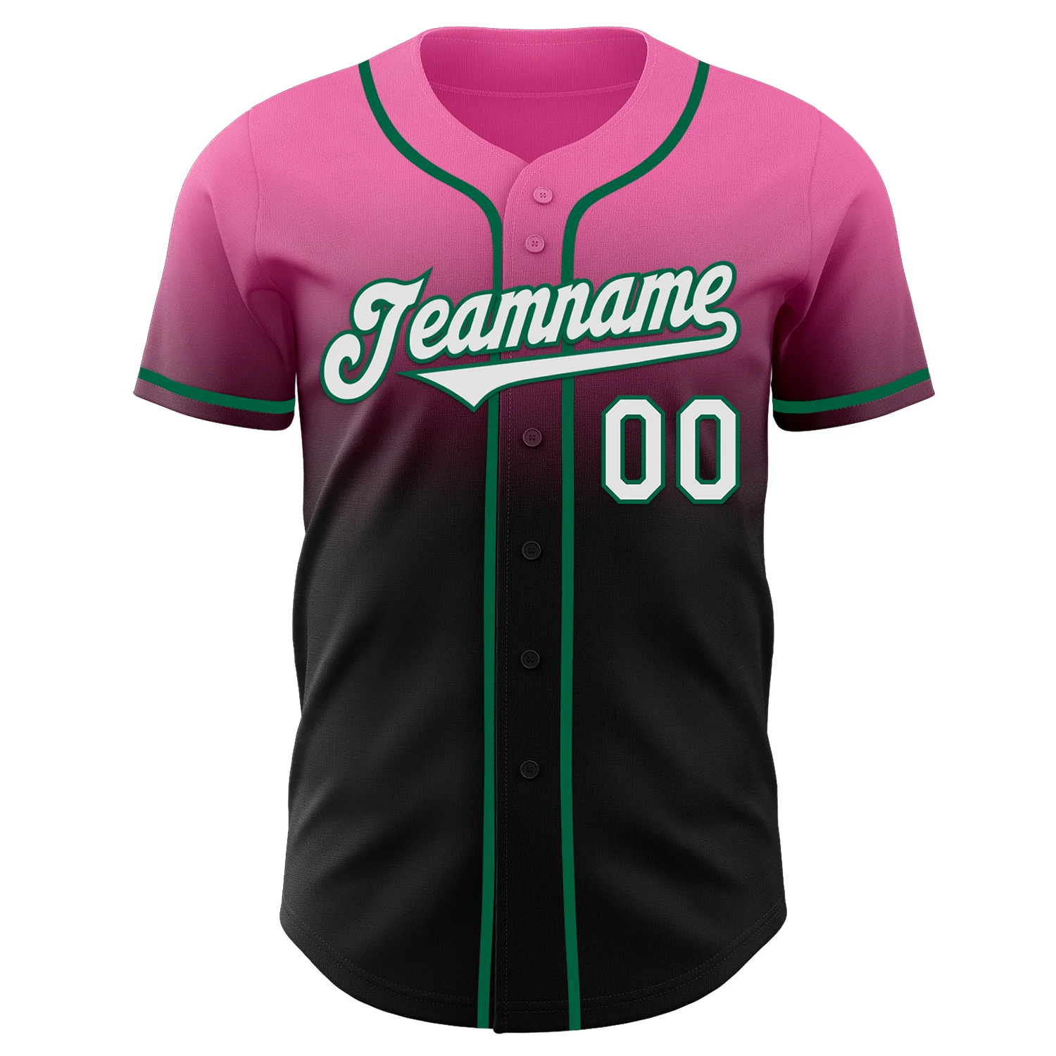 Custom Pink Black-Kelly Green Authentic Fade Fashion Baseball Jersey - Image 2