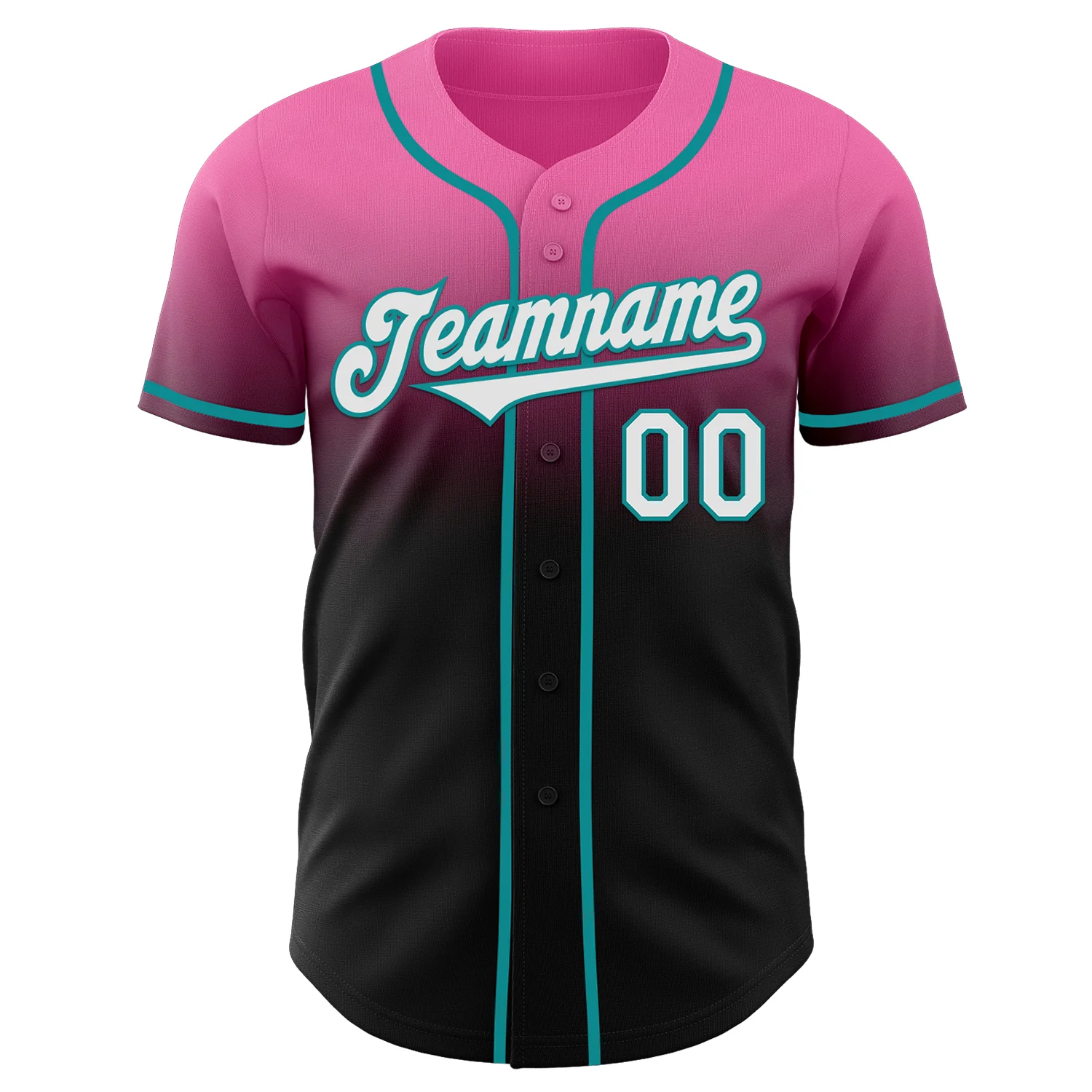 Custom Pink Black-Teal Authentic Fade Fashion Baseball Jersey - Image 2