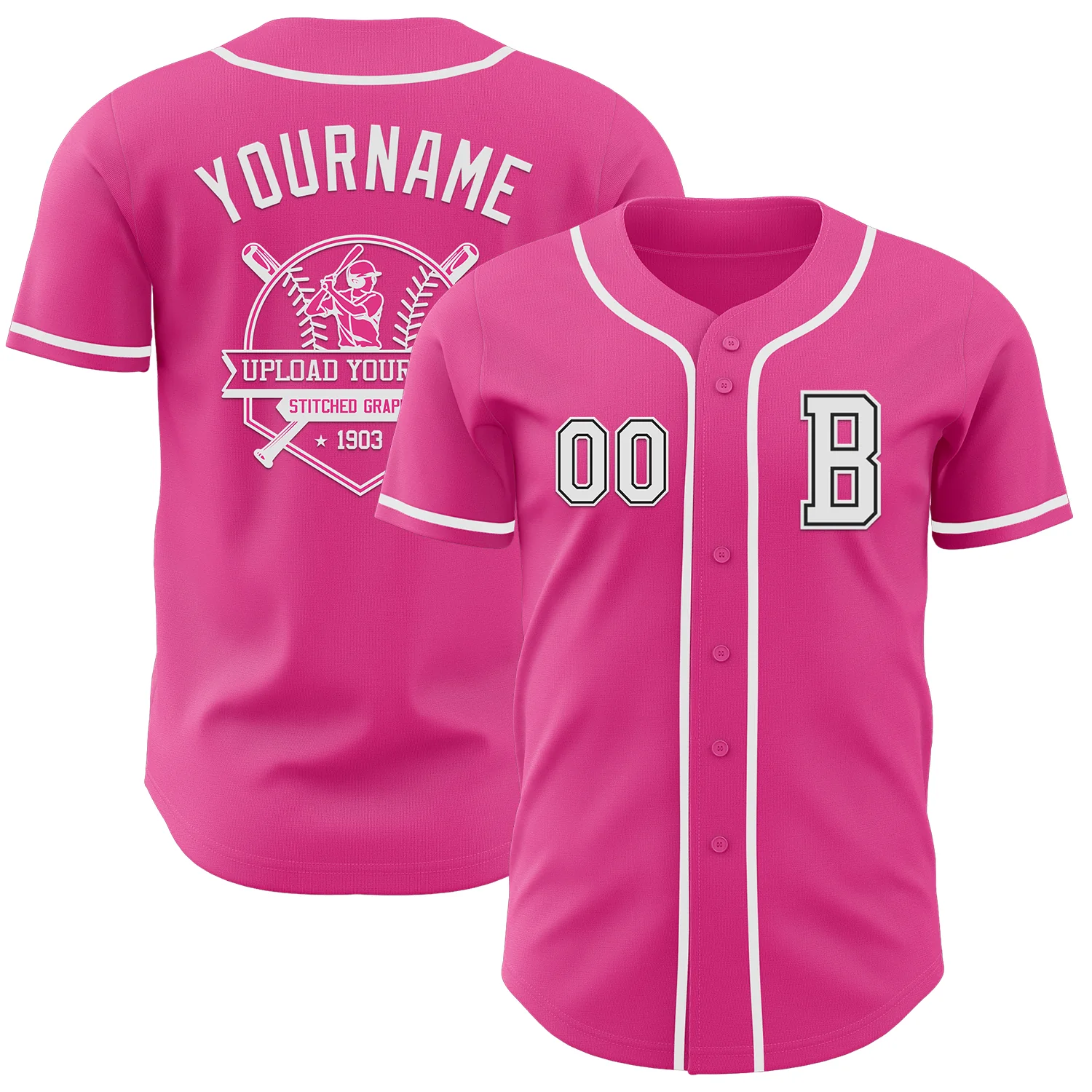 Custom Pink White-Black Authentic Baseball Jersey - Image 5