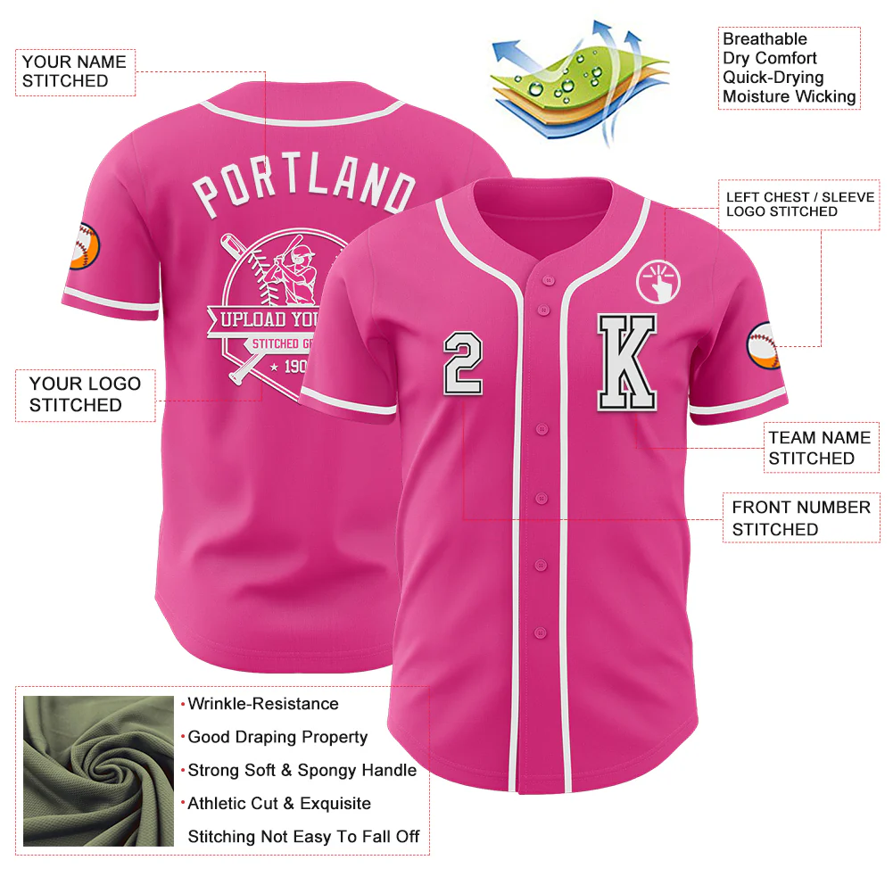 Custom Pink White-Black Authentic Baseball Jersey - Image 6