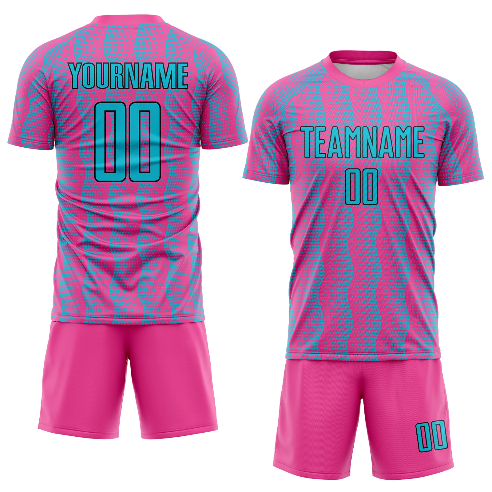 Custom Pink Lakes Blue-Black Geometric Shape Sublimation Soccer Uniform Jersey - Image 2
