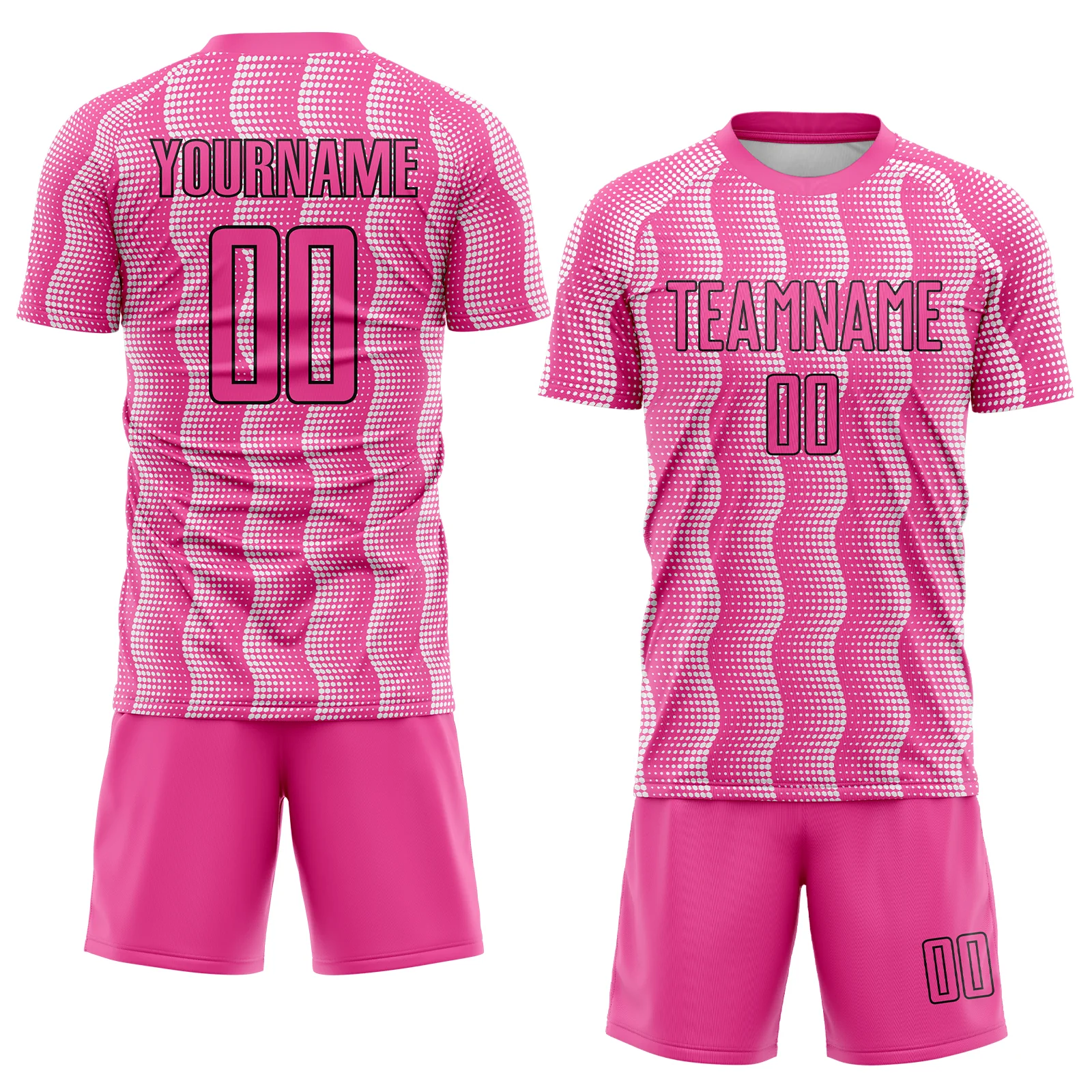 Custom Pink Black-White Geometric Shape Sublimation Soccer Uniform Jersey - Image 2