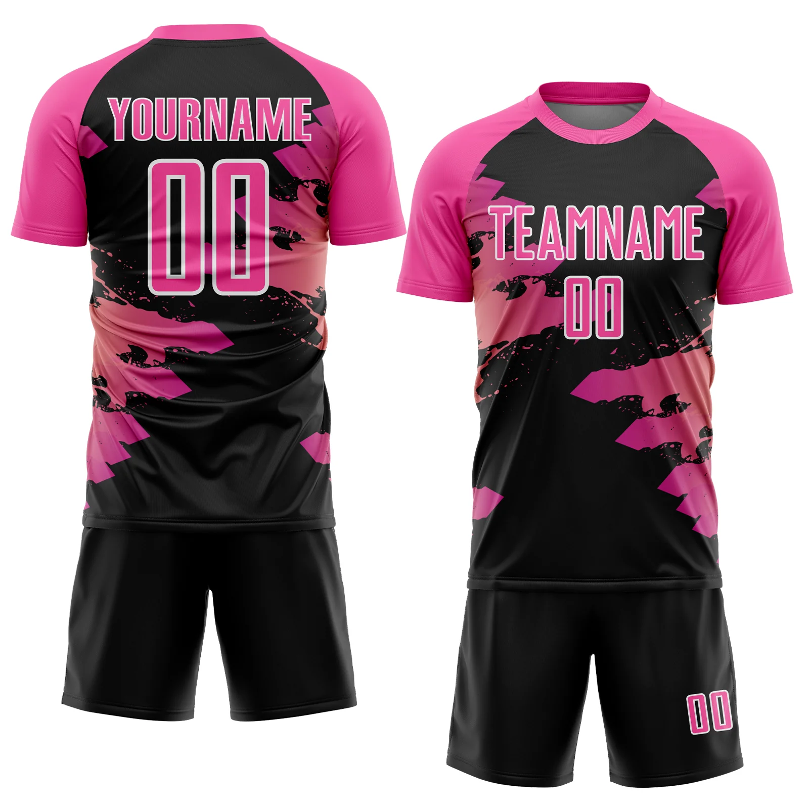 Custom Pink Black-White Splash Sublimation Soccer Uniform Jersey - Image 2