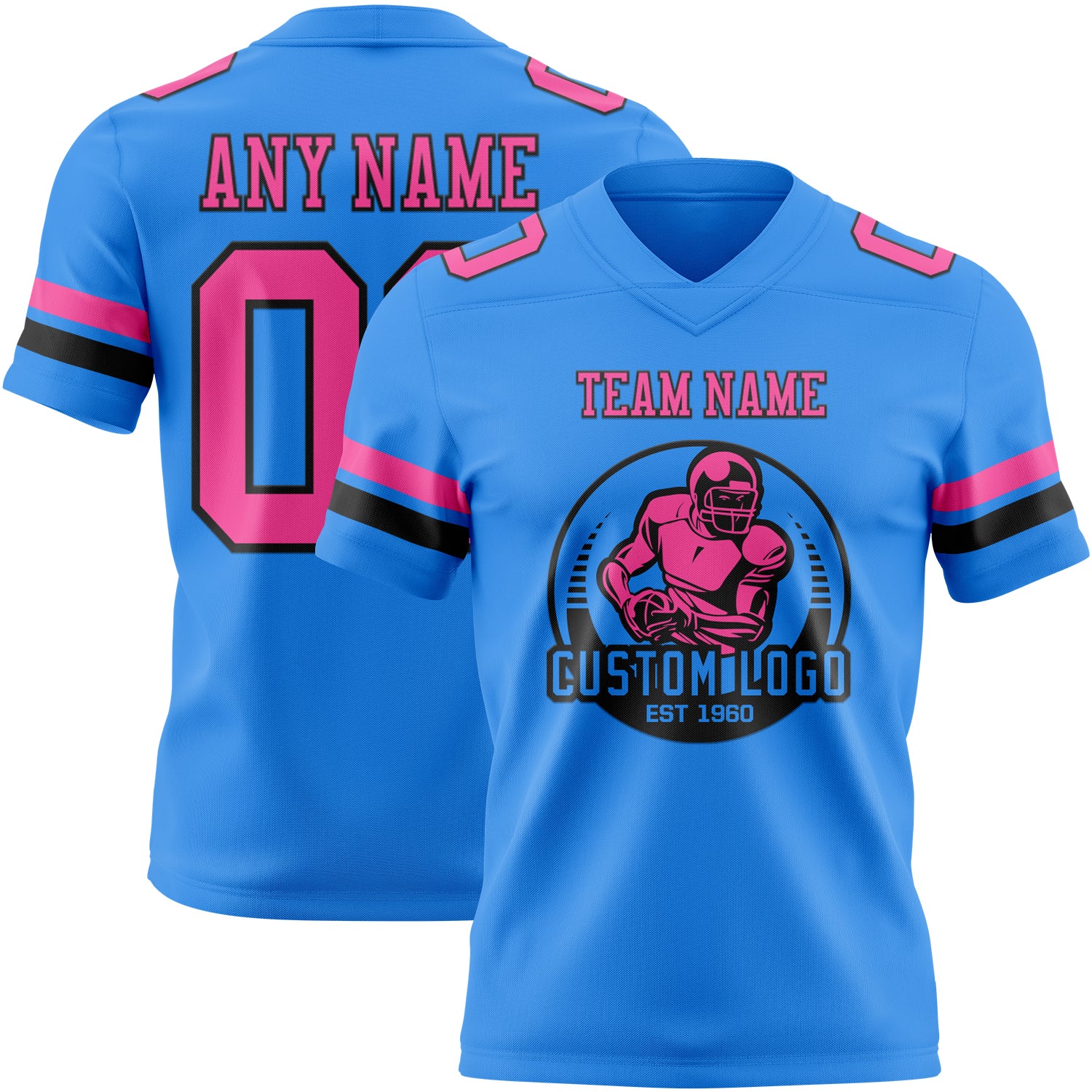 Custom Powder Blue Pink-Black Authentic Football Jersey - Image 2