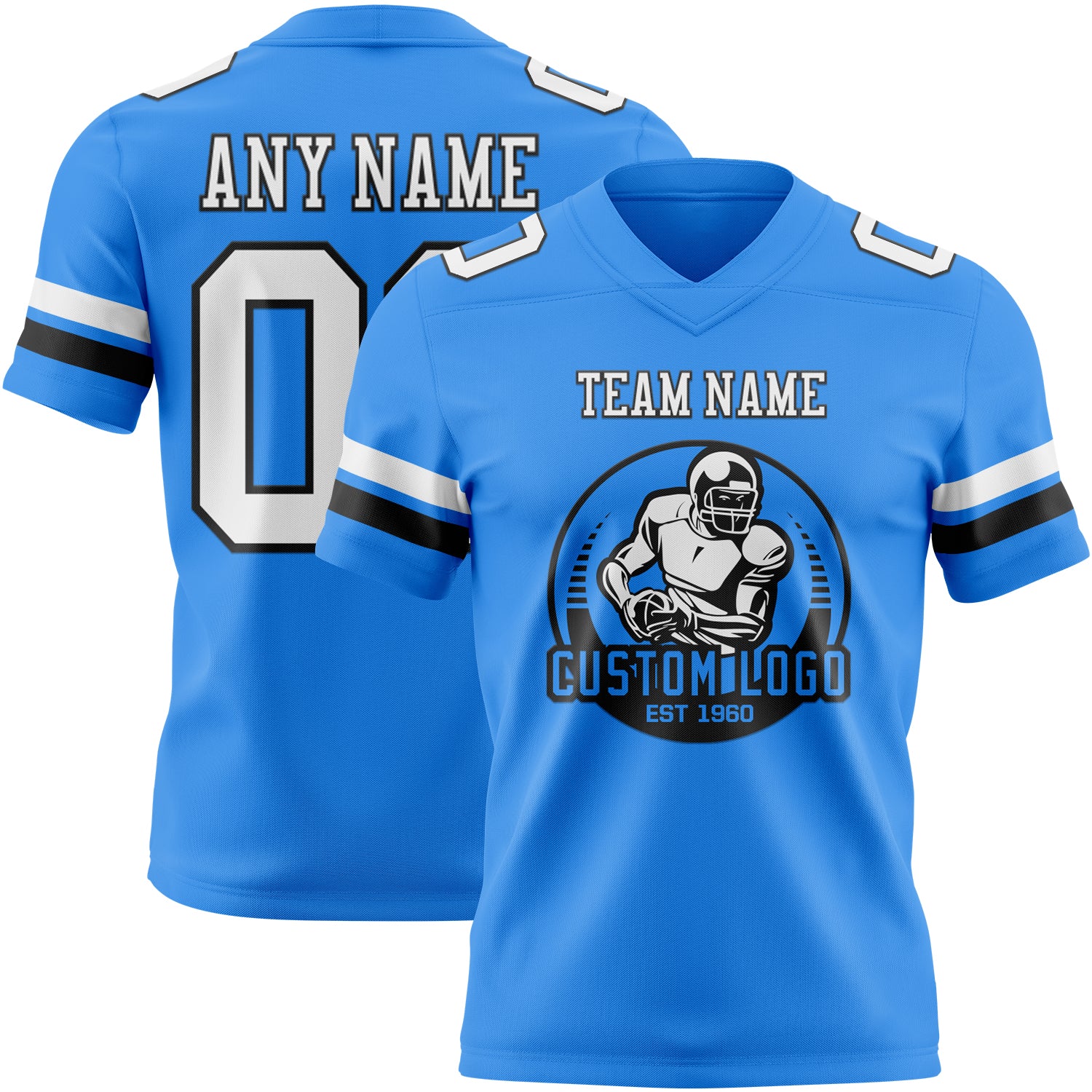 Custom Powder Blue White-Black Authentic Football Jersey - Image 2