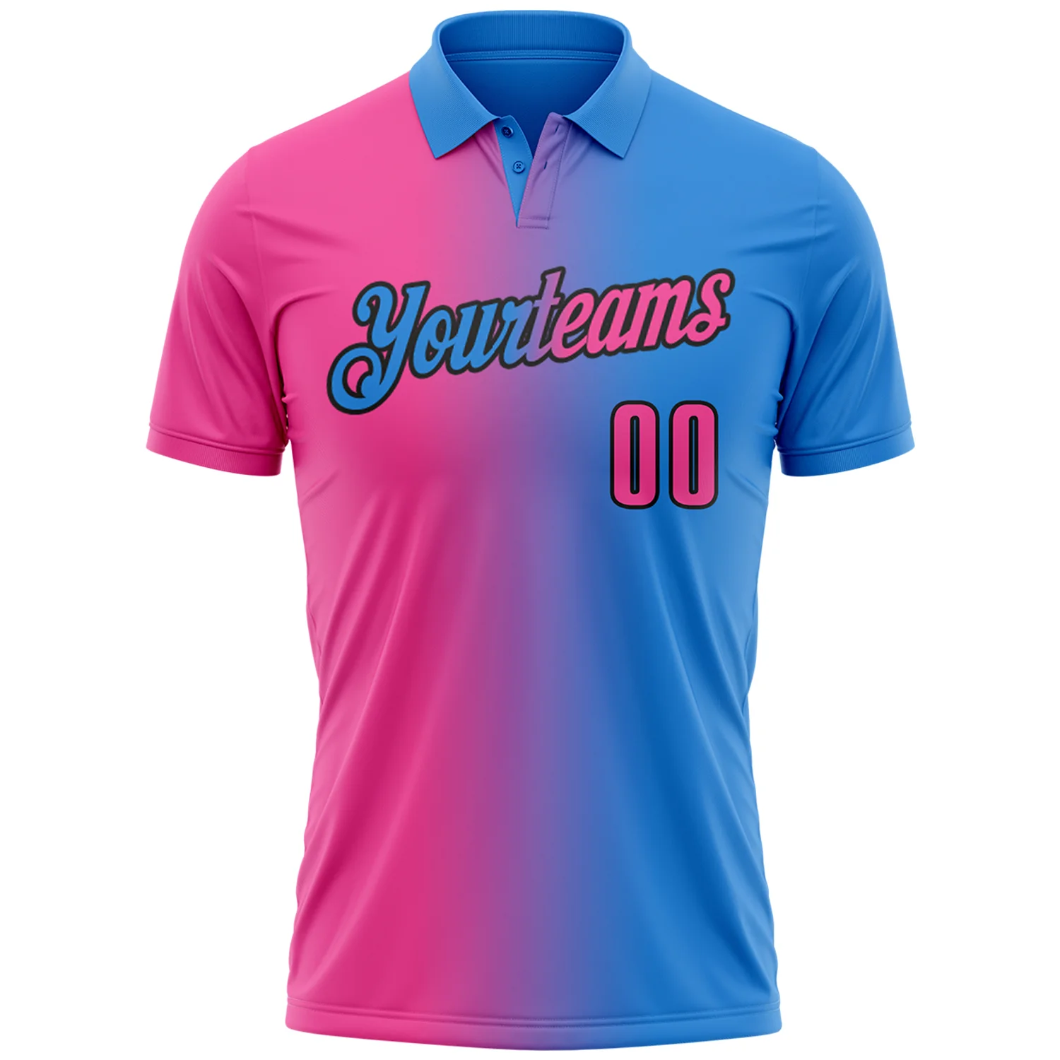 Custom Powder Blue Pink-Black 3D Gradient Fashion Performance Polo Shirt - Image 2