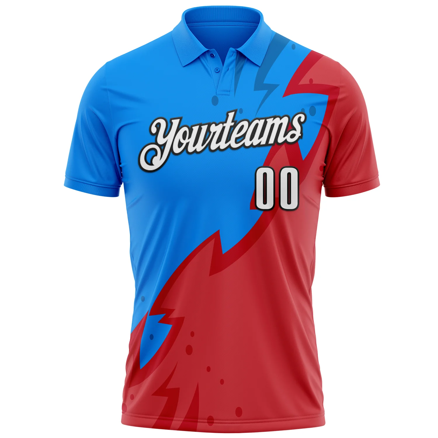 Custom Powder Blue White-Black 3D Bowling Performance Polo Shirt - Image 2