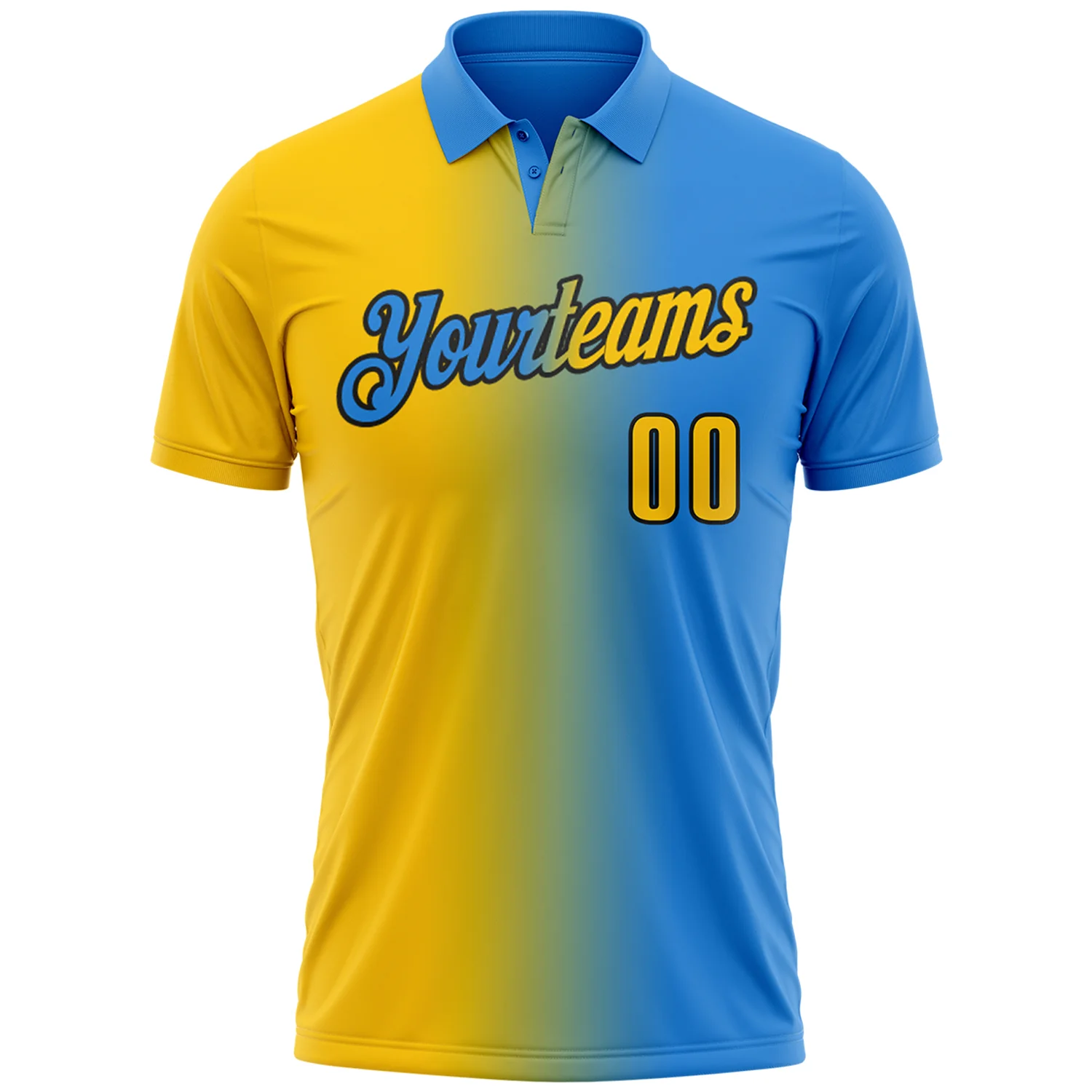 Custom Powder Blue Yellow-Black 3D Gradient Fashion Performance Polo Shirt - Image 2