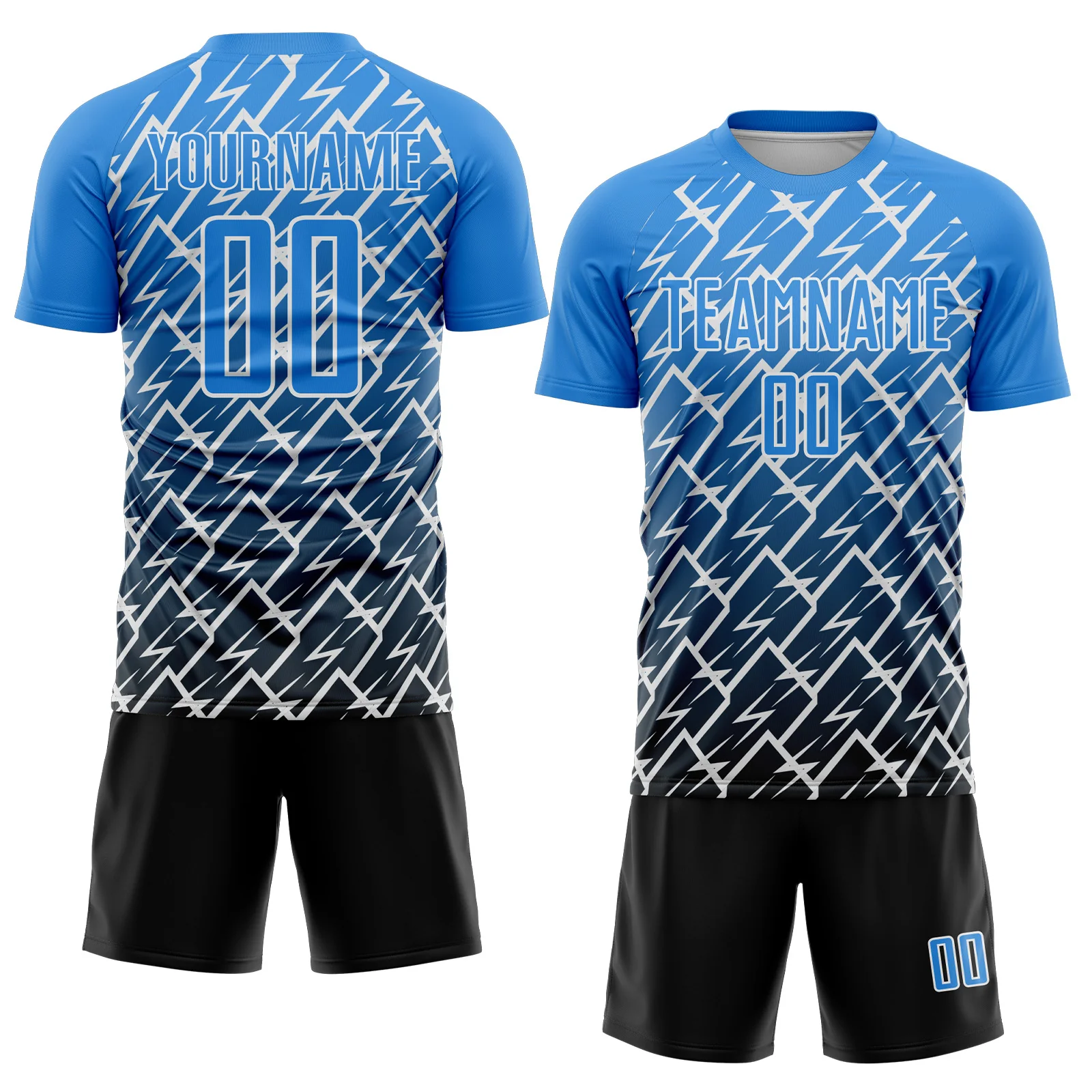 Custom Powder Blue Black-White Lightning Sports Sublimation Soccer Uniform Jersey - Image 2