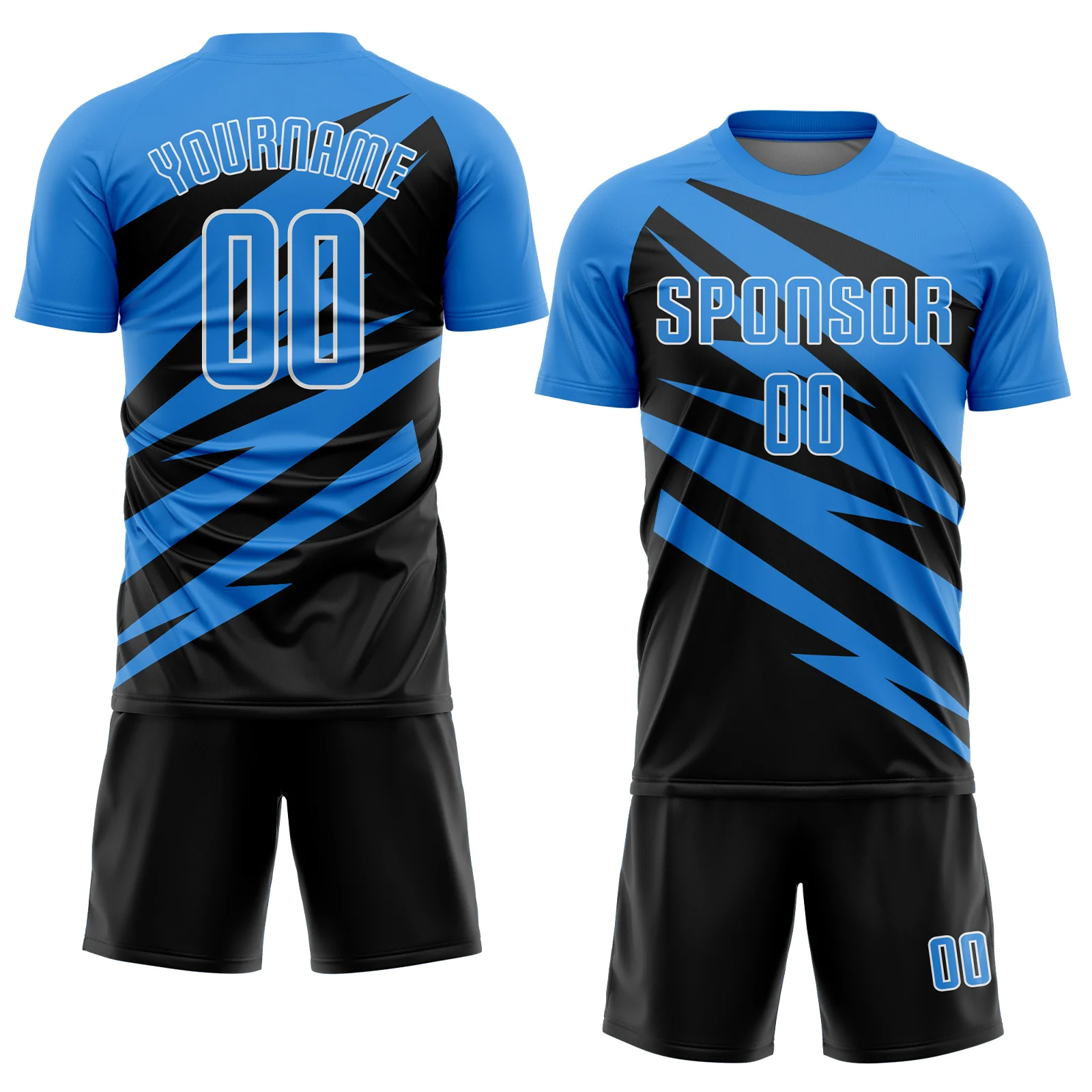 Custom Powder Blue Black-White Abstract Line Sports Sublimation Soccer Uniform Jersey - Image 2