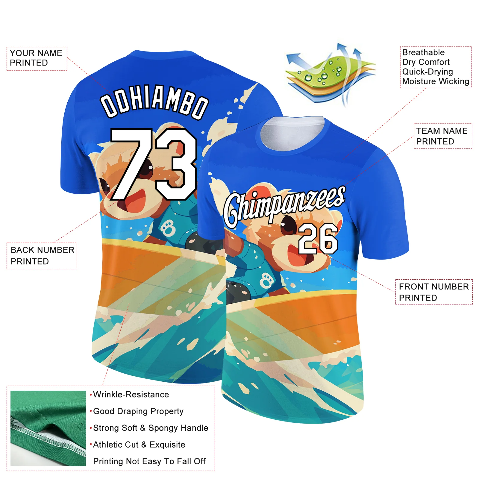 Custom Powder Blue White-Black 3D Pattern Design Extreme Sport Animal Ferret Surfing Performance T-Shirt - Image 2